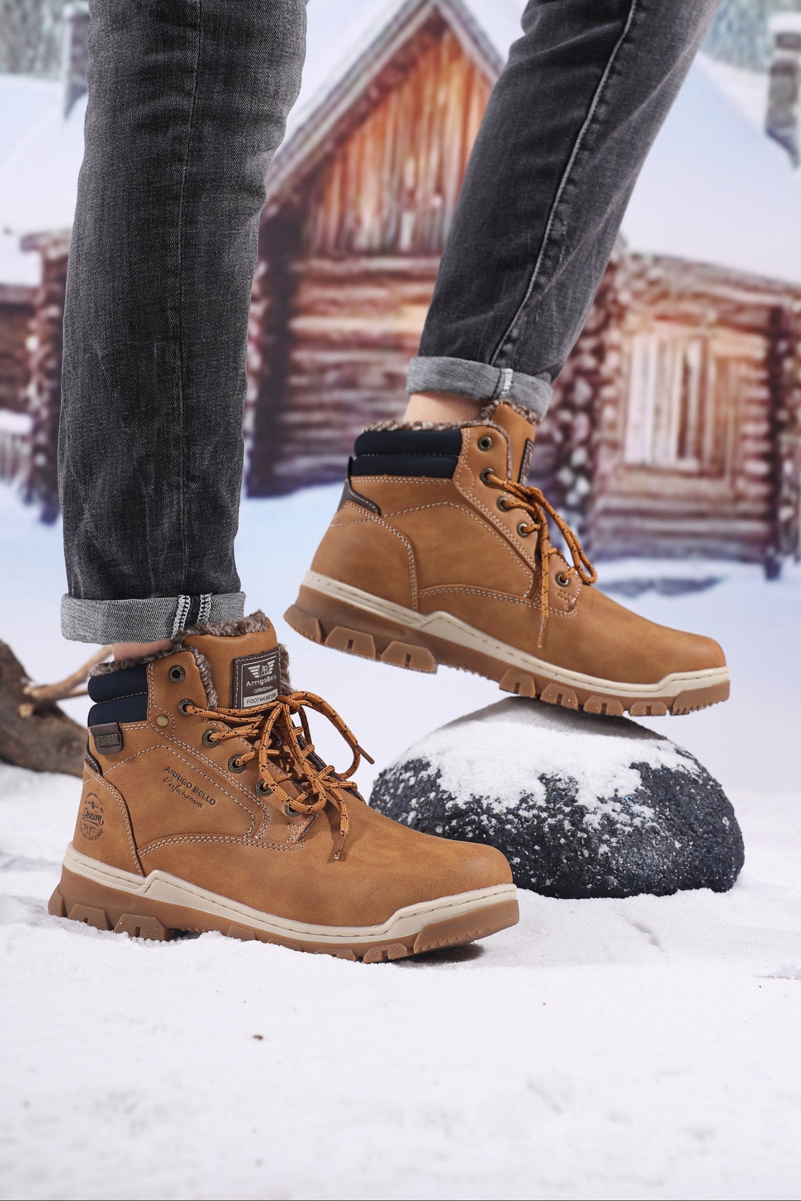 Ghete pentru Barbati, Model Pascal, Talpa Cusuta si Antiderapanta, Imblanite, Piele ecologica Premium, Arrigo Bello, Camel