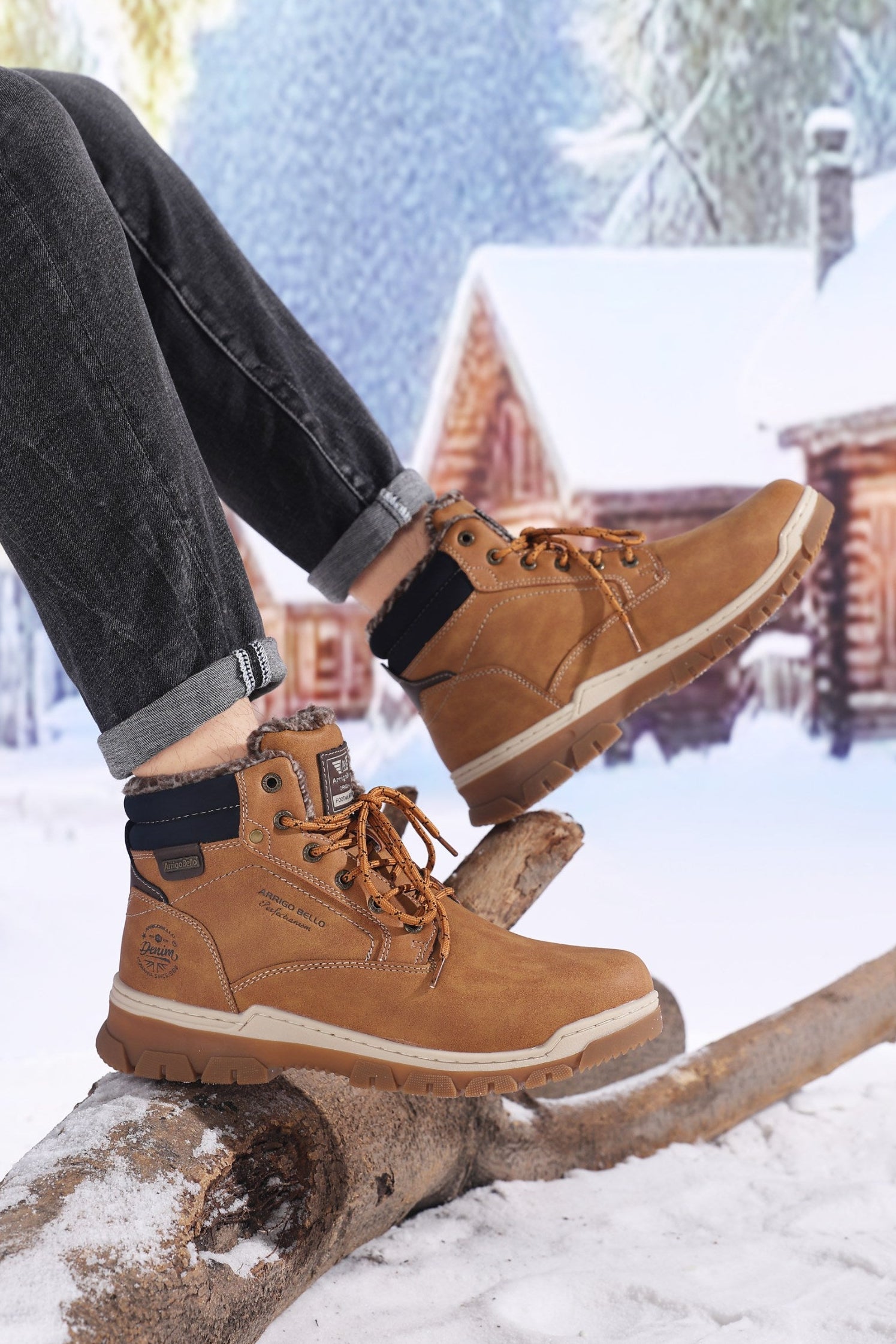 Ghete pentru Barbati, Model Pascal, Talpa Cusuta si Antiderapanta, Imblanite, Piele ecologica Premium, Arrigo Bello, Camel