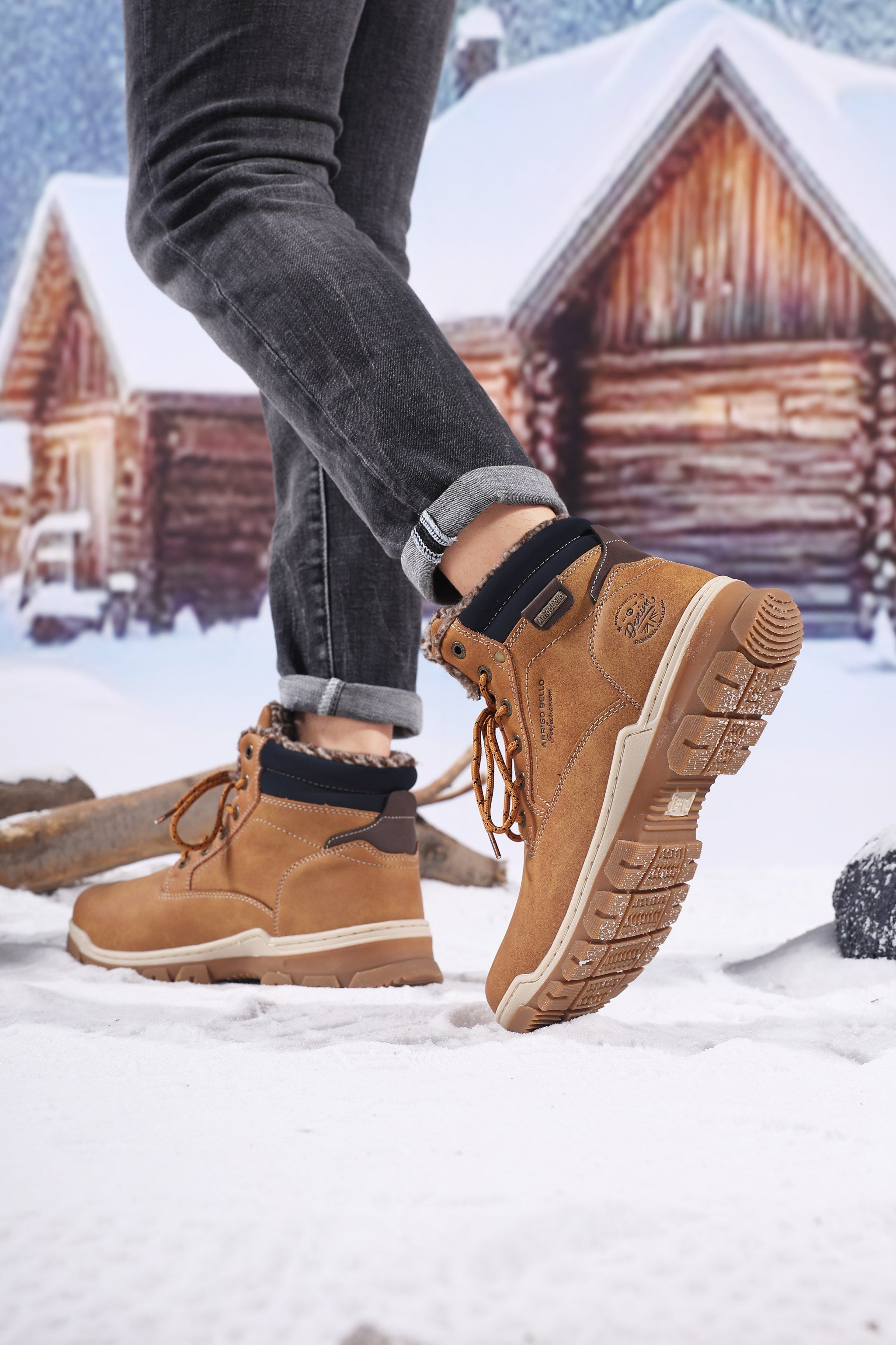 Ghete pentru Barbati, Model Pascal, Talpa Cusuta si Antiderapanta, Imblanite, Piele ecologica Premium, Arrigo Bello, Camel
