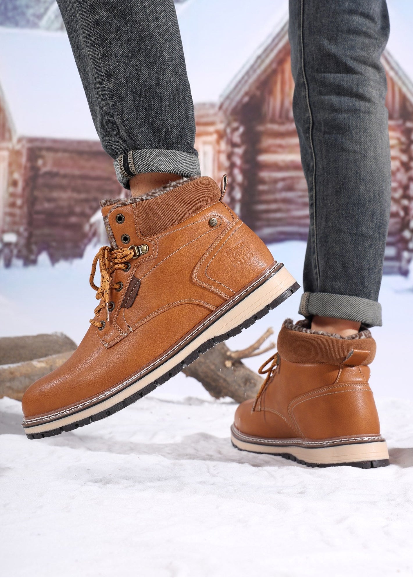 Ghete casual-elegante pentru Barbati, Model Stefan,Imblanite, Piele ecologica Premium,Talpa Cusuta si Antiderapanta, Arrigo Bello, Camel