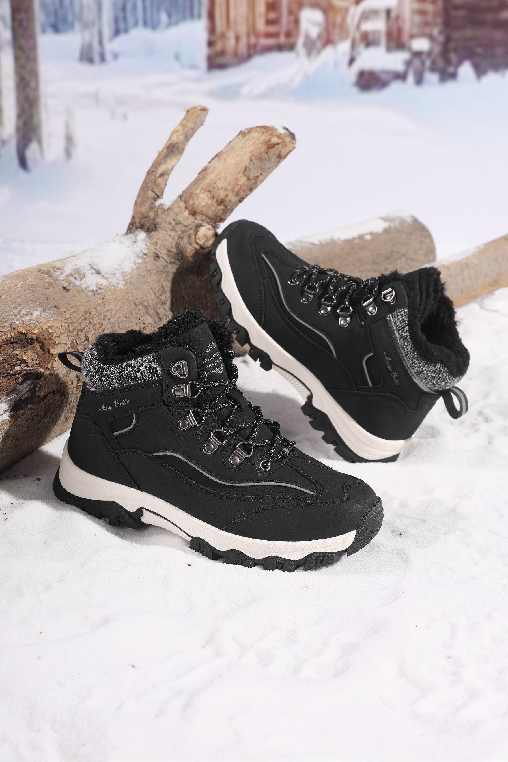 Ghete pentru Dama, Model Oni, Imblanite, Piele ecologica, Talpa Antiderapanta, Confortabile si calduroase,Ax Boxing, Negru