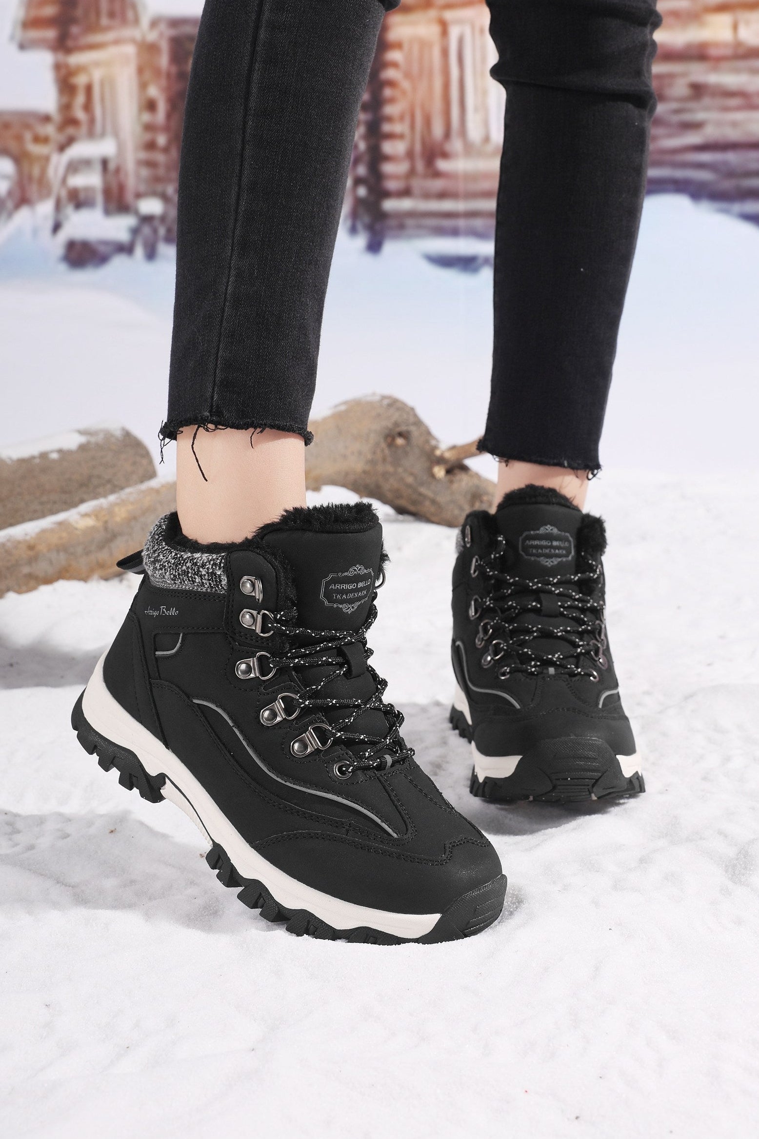 Ghete pentru Dama, Model Oni, Imblanite, Piele ecologica, Talpa Antiderapanta, Confortabile si calduroase,Ax Boxing, Negru