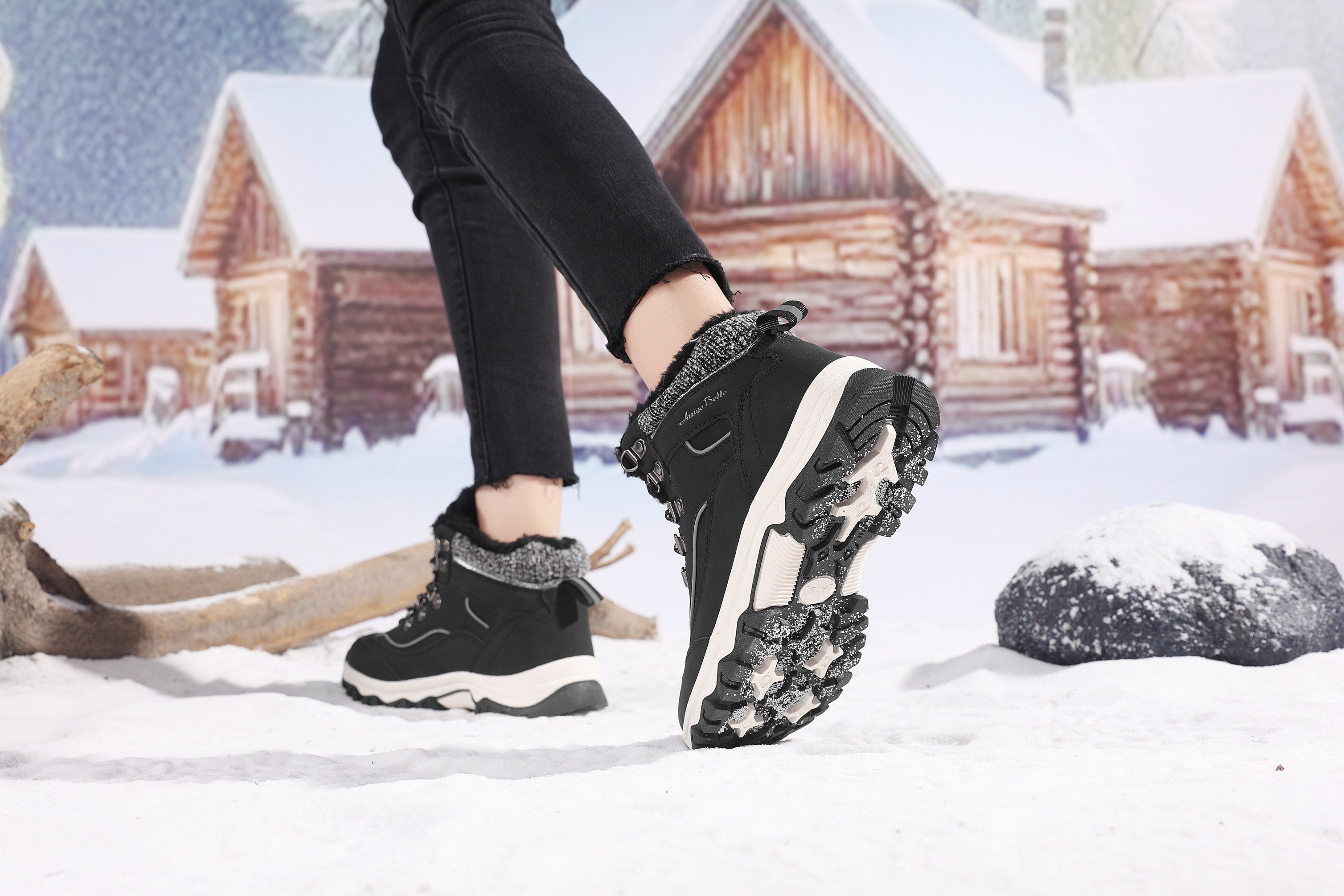 Ghete Oni pentru Dama, Imblanite, Piele ecologica, Talpa Antiderapanta, Confortabile si calduroase,Ax Boxing