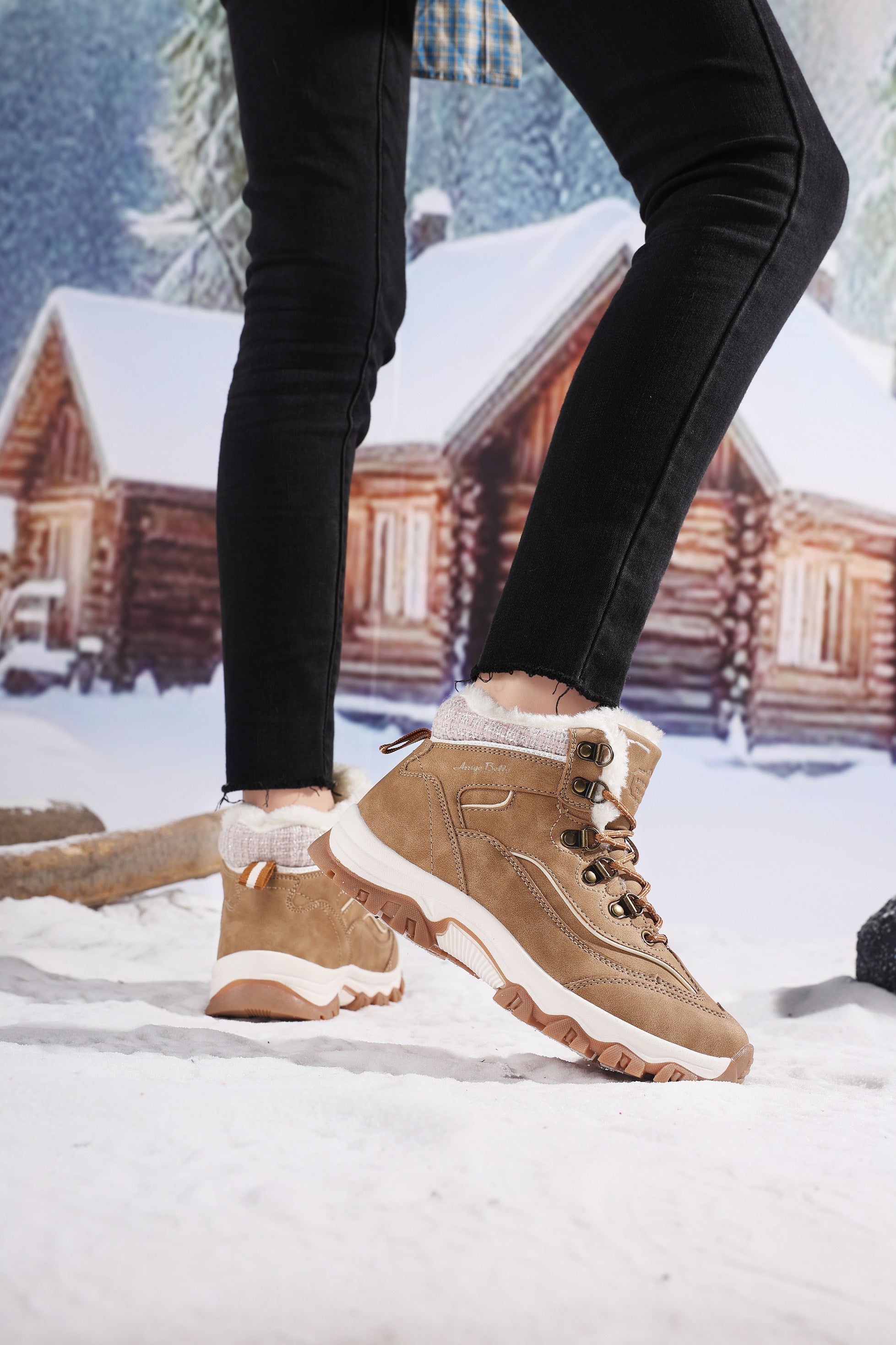 Ghete Oni pentru Dama, Imblanite, Piele ecologica, Talpa Antiderapanta, Confortabile si calduroase,Ax Boxing