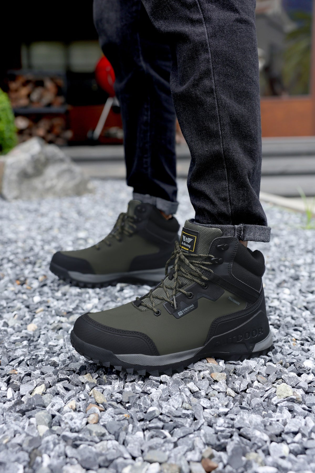 Ghete Imblănite pentru Barbati, Model Bruno, Outdoor, Piele ecologică, Siret, Talpă antiderapantă, Ax Boxing, Khaki