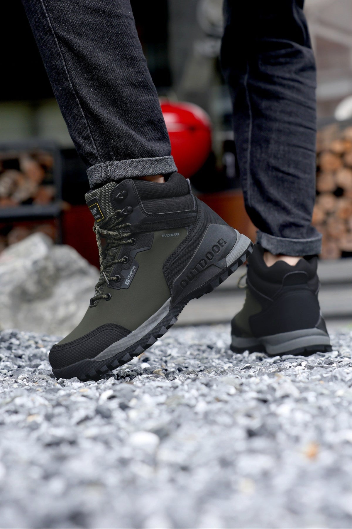 Ghete Imblănite pentru Barbati, Model Bruno, Outdoor, Piele ecologică, Siret, Talpă antiderapantă, Ax Boxing, Khaki