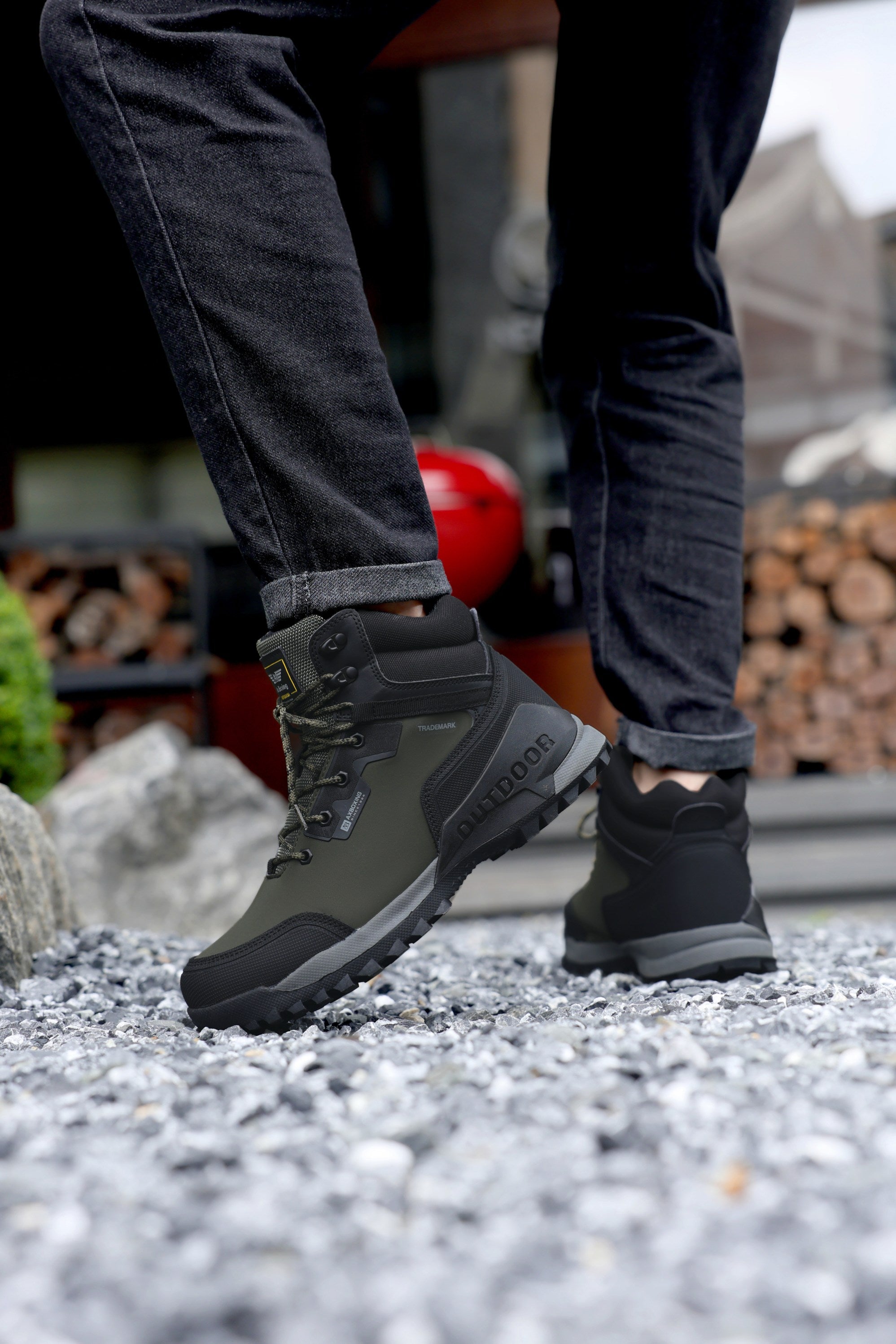 Ghete Bruno bărbați îmblănite outdoor din piele ecologică cu șiret și talpă antiderapantă, Ax Boxing