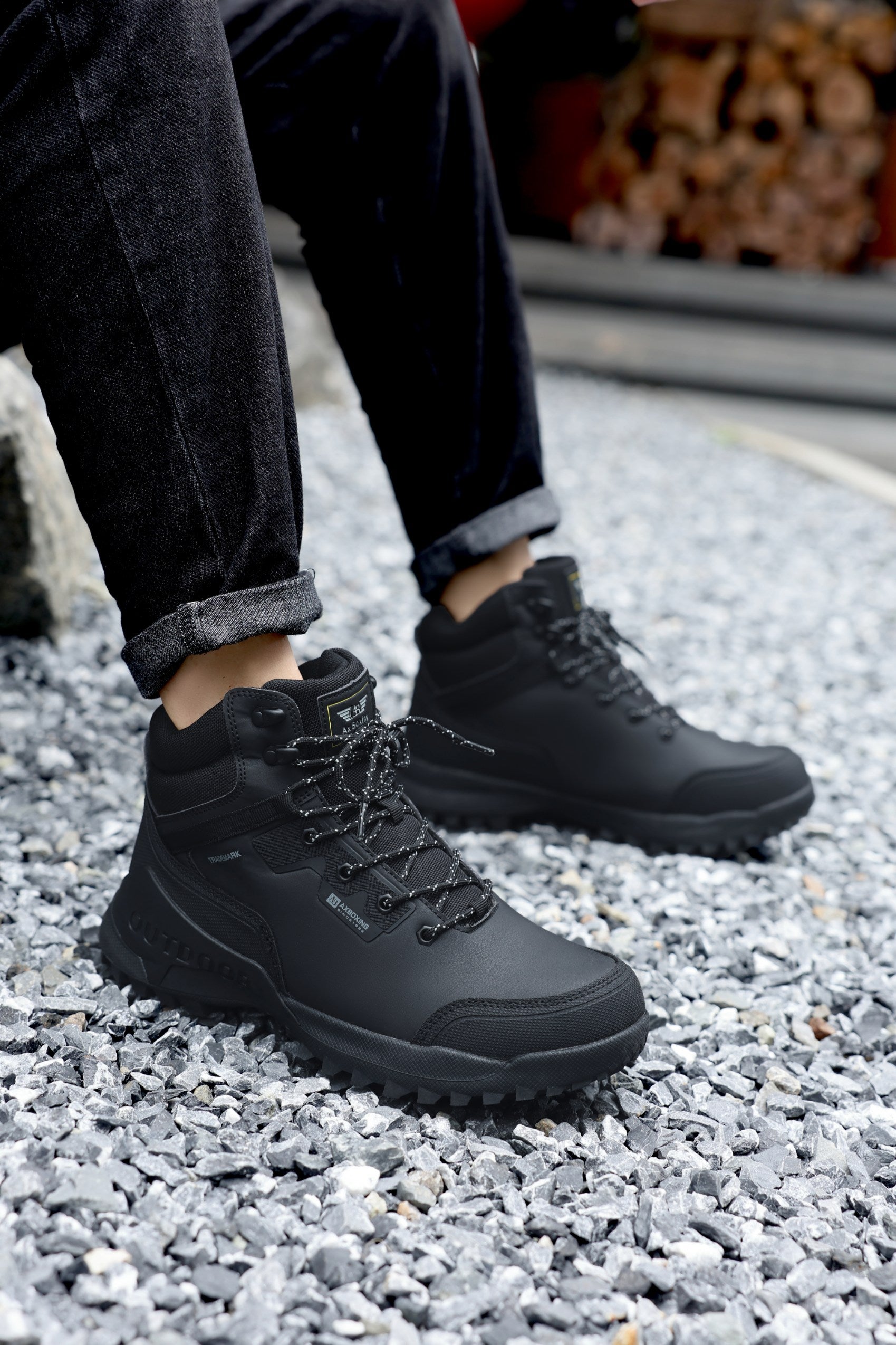 Ghete Bruno bărbați îmblănite outdoor din piele ecologică cu șiret și talpă antiderapantă, Ax Boxing