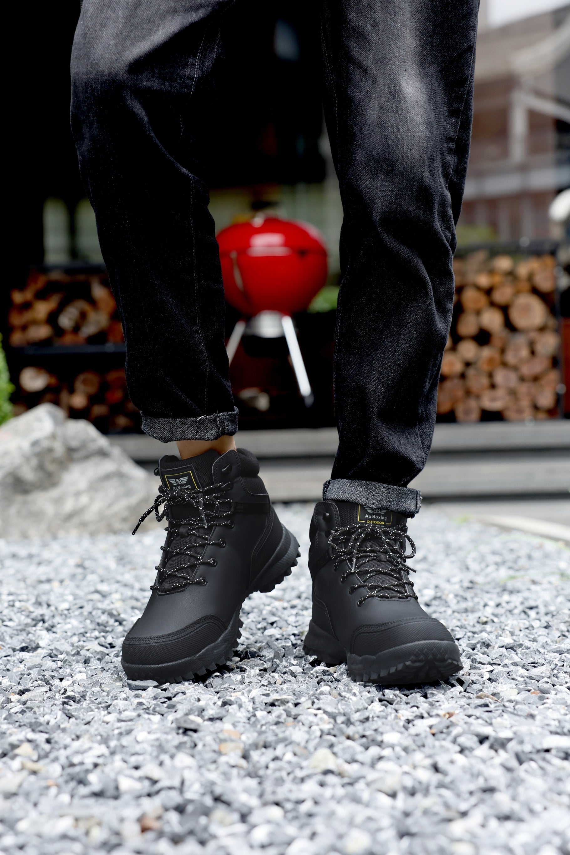 Ghete Bruno bărbați îmblănite outdoor din piele ecologică cu șiret și talpă antiderapantă, Ax Boxing