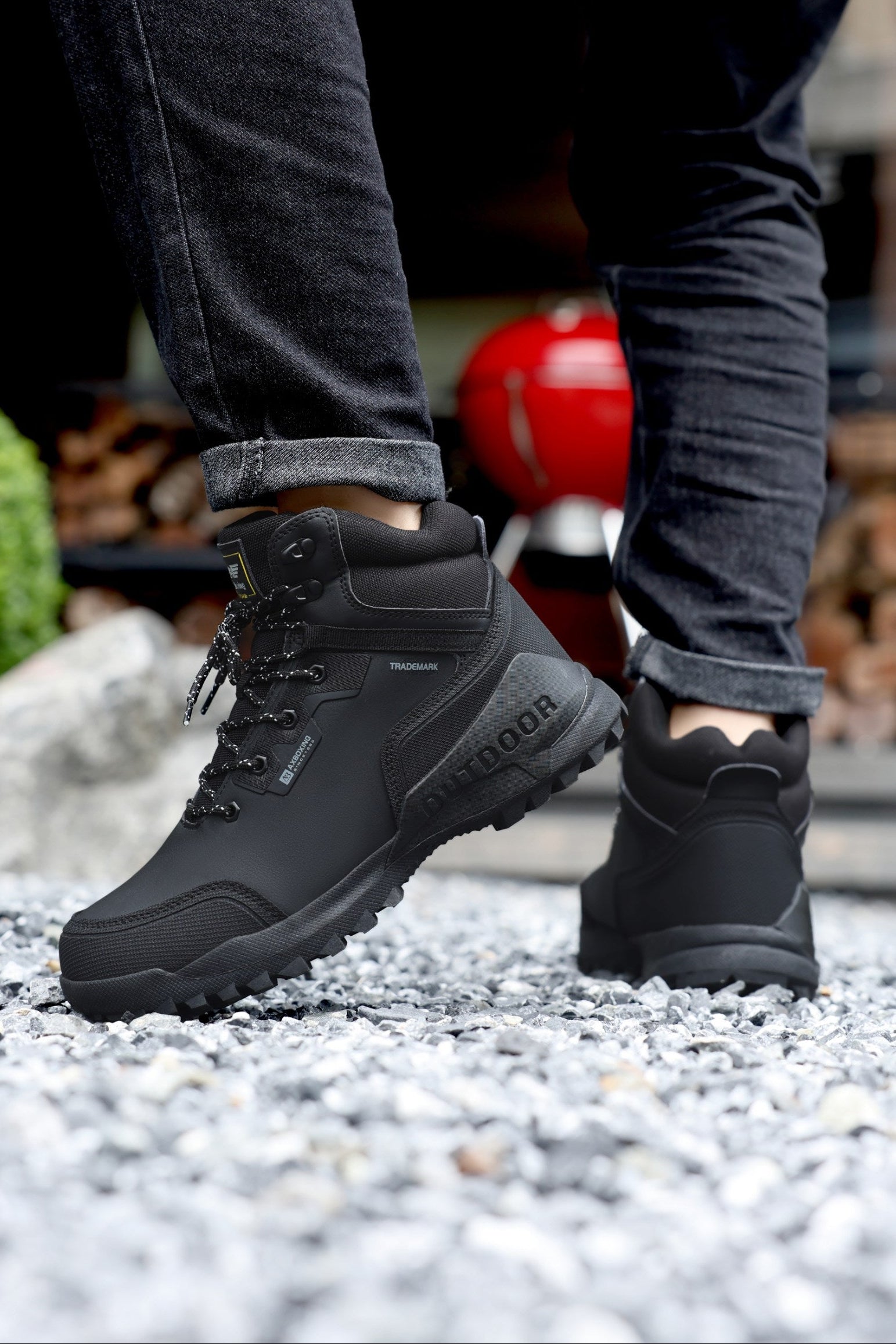 Ghete Imblănite pentru Barbati, Model Bruno, Outdoor, Piele ecologică, Siret, Talpă antiderapantă, Ax Boxing, Negru