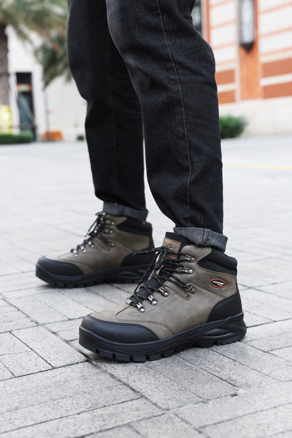 Bocanci Imblaniti pentru Barbati, Model David, Piele ecologica Premium, Talpa Antiderapanta, Caldurosi si Confortabili, Ax Boxing, Khaki