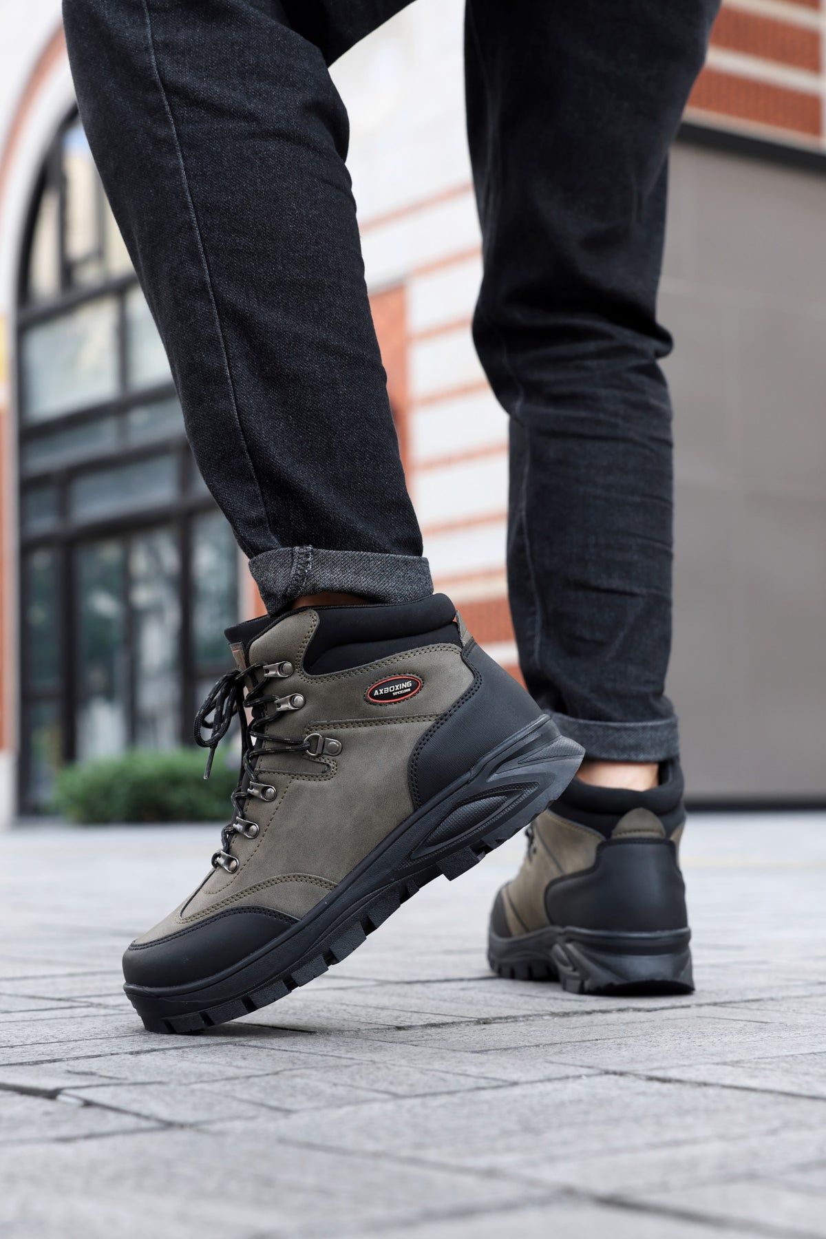 Bocanci Imblaniti pentru Barbati, Model David, Piele ecologica Premium, Talpa Antiderapanta, Caldurosi si Confortabili, Ax Boxing, Khaki