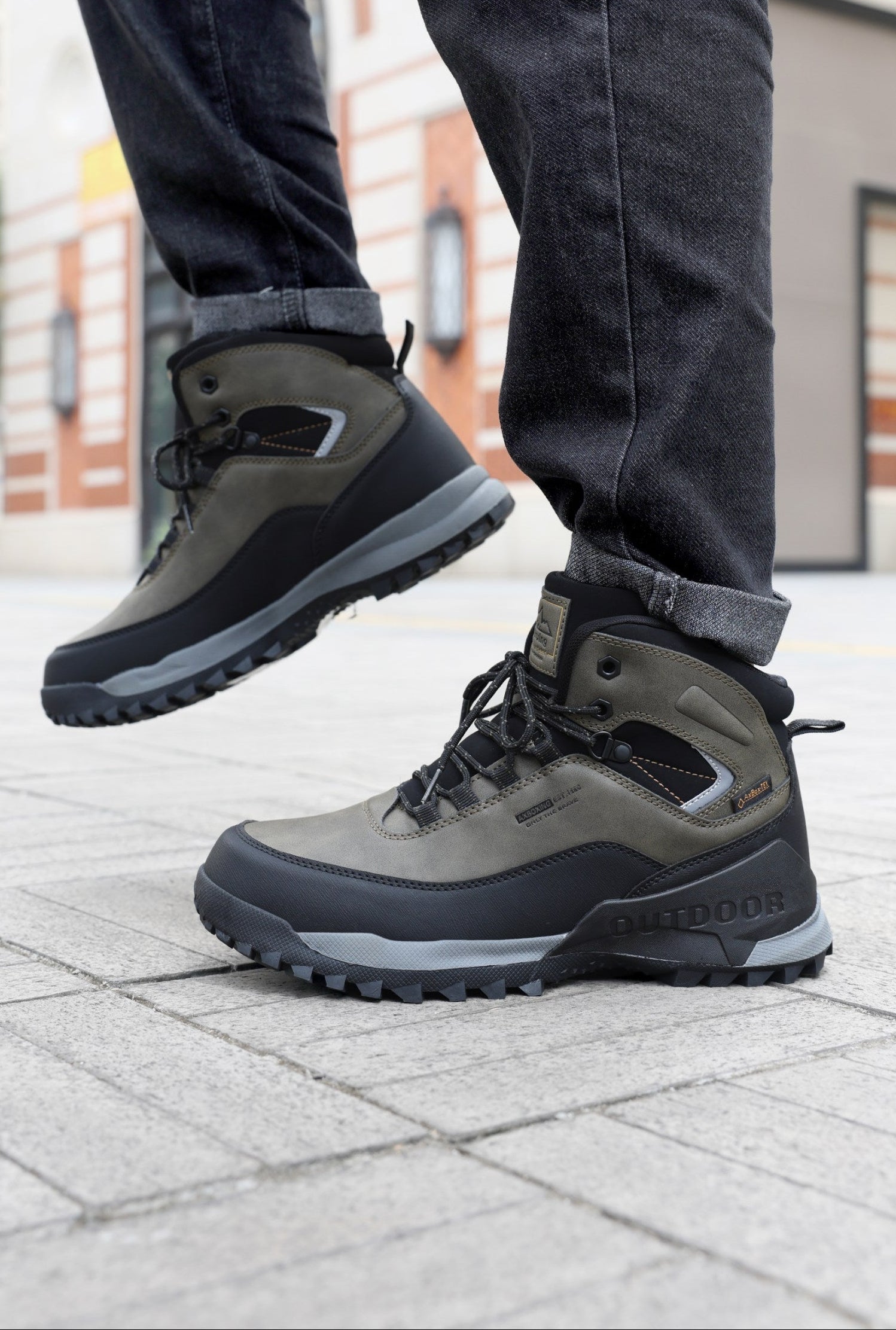 Bocanci Imblaniti pentru Barbati, Model Simon,Piele Ecologica Premium, Talpa Antiderapanta cu striatii, Caldurosi si Confortabili, Ax Boxing, Khaki