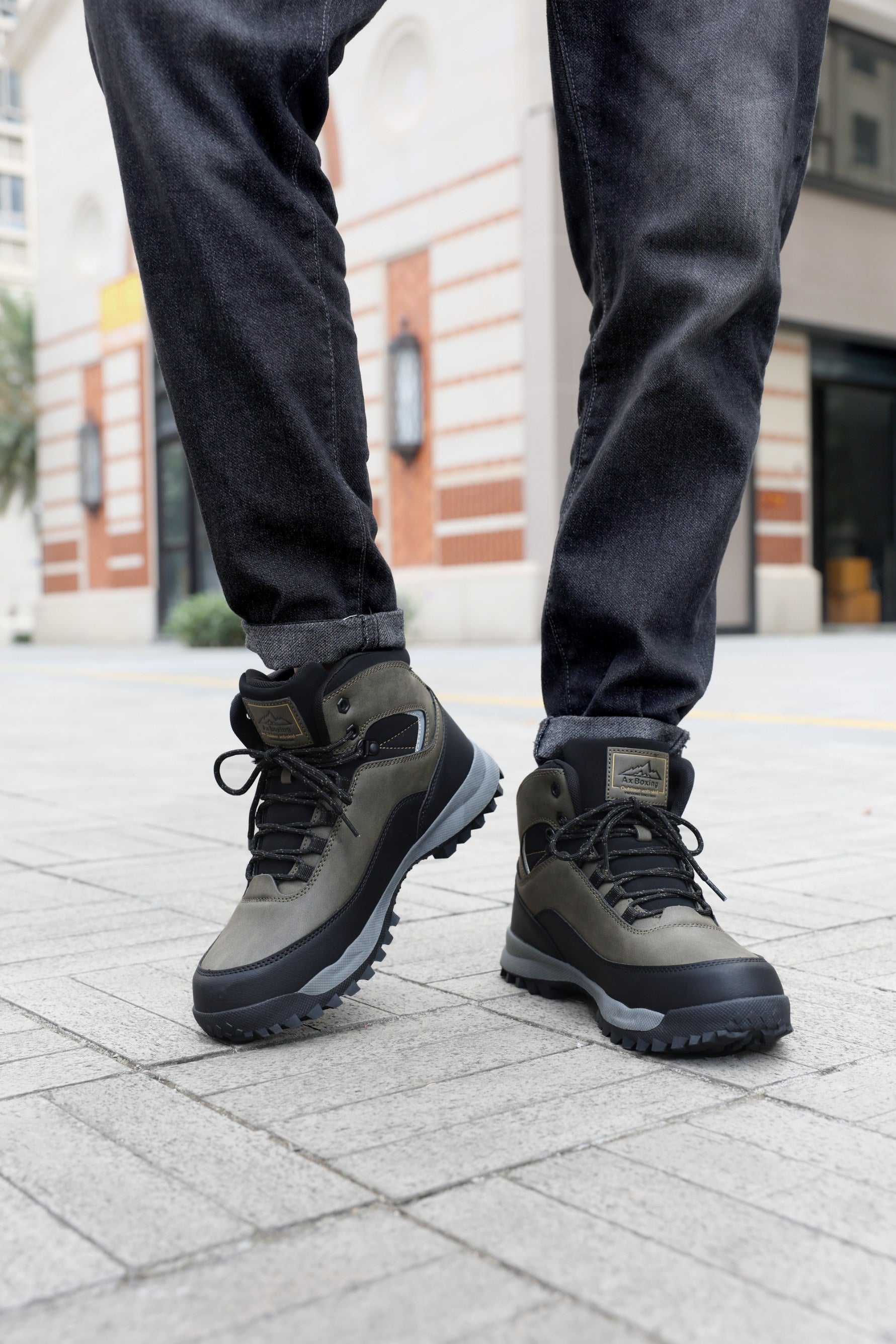 Bocanci Imblaniti pentru Barbati, Model Simon,Piele Ecologica Premium, Talpa Antiderapanta cu striatii, Caldurosi si Confortabili, Ax Boxing, Khaki