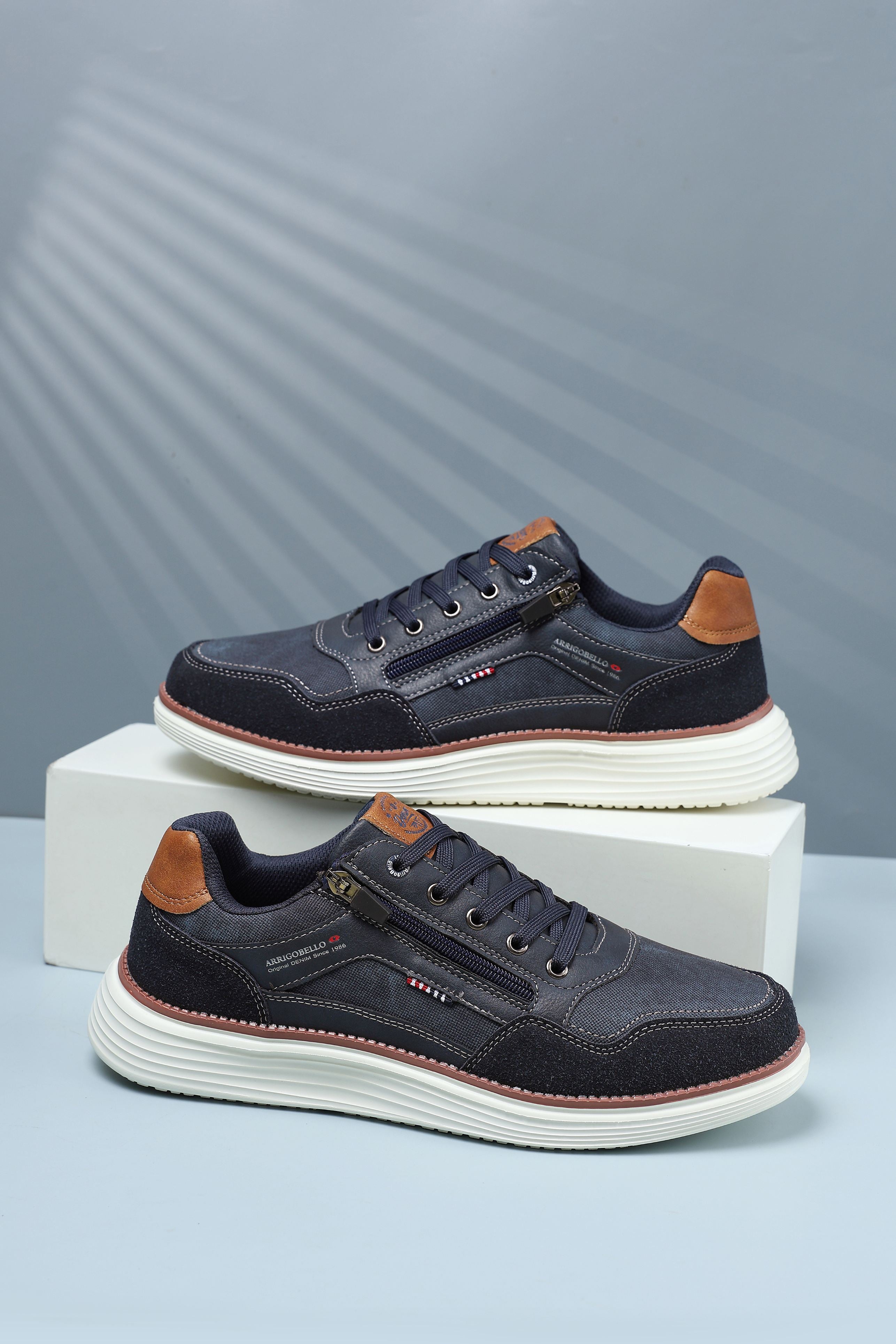 Pantofi casual Bărbați, Model Franco, Piele ecologică, inserții din Piele naturală, Talpă ușoară din Spumă și fermoar funcțional, Arrigo Bello