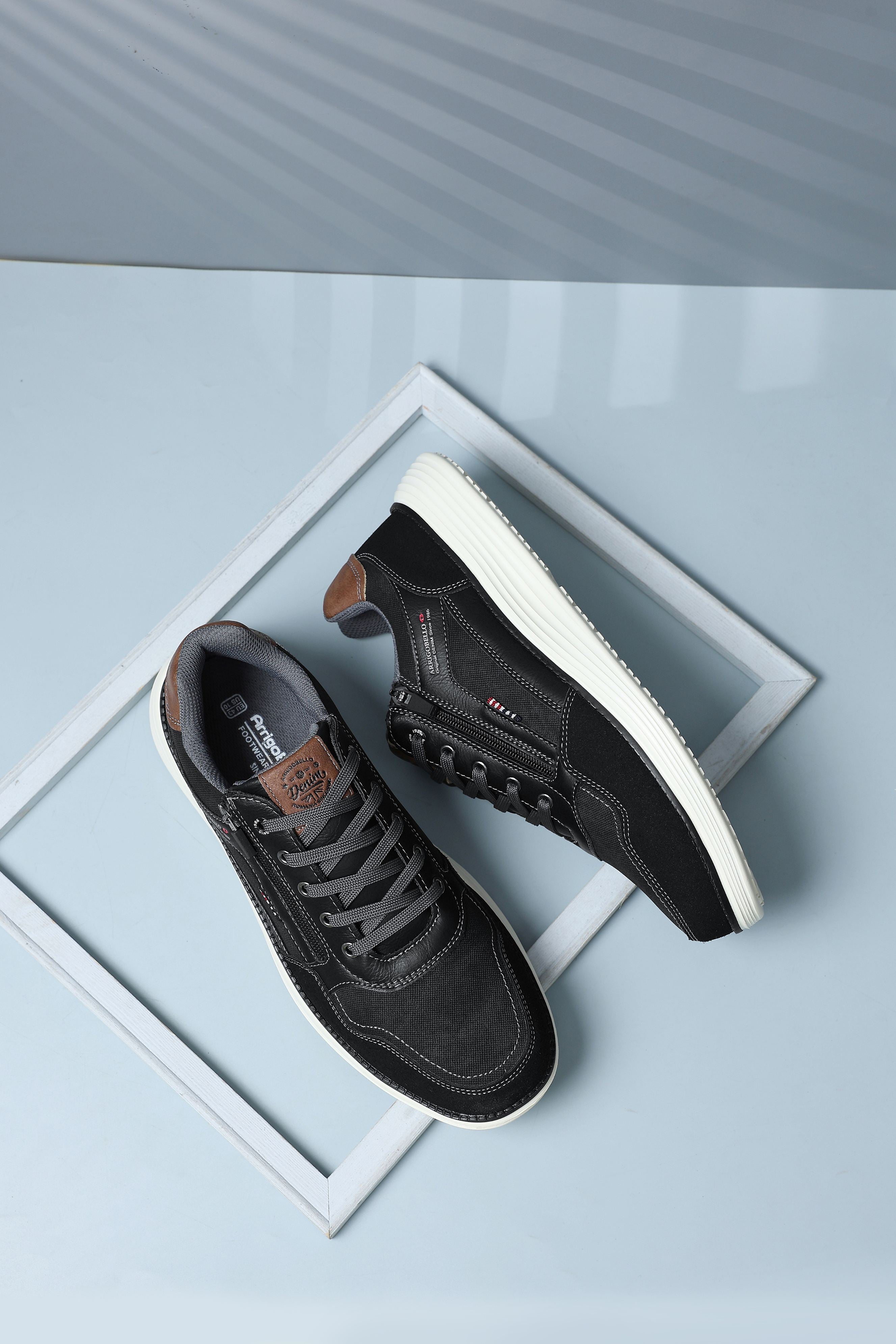 Pantofi casual Bărbați, Model Franco, Piele ecologică, inserții din Piele naturală, Talpă ușoară din Spumă și fermoar funcțional, Arrigo Bello