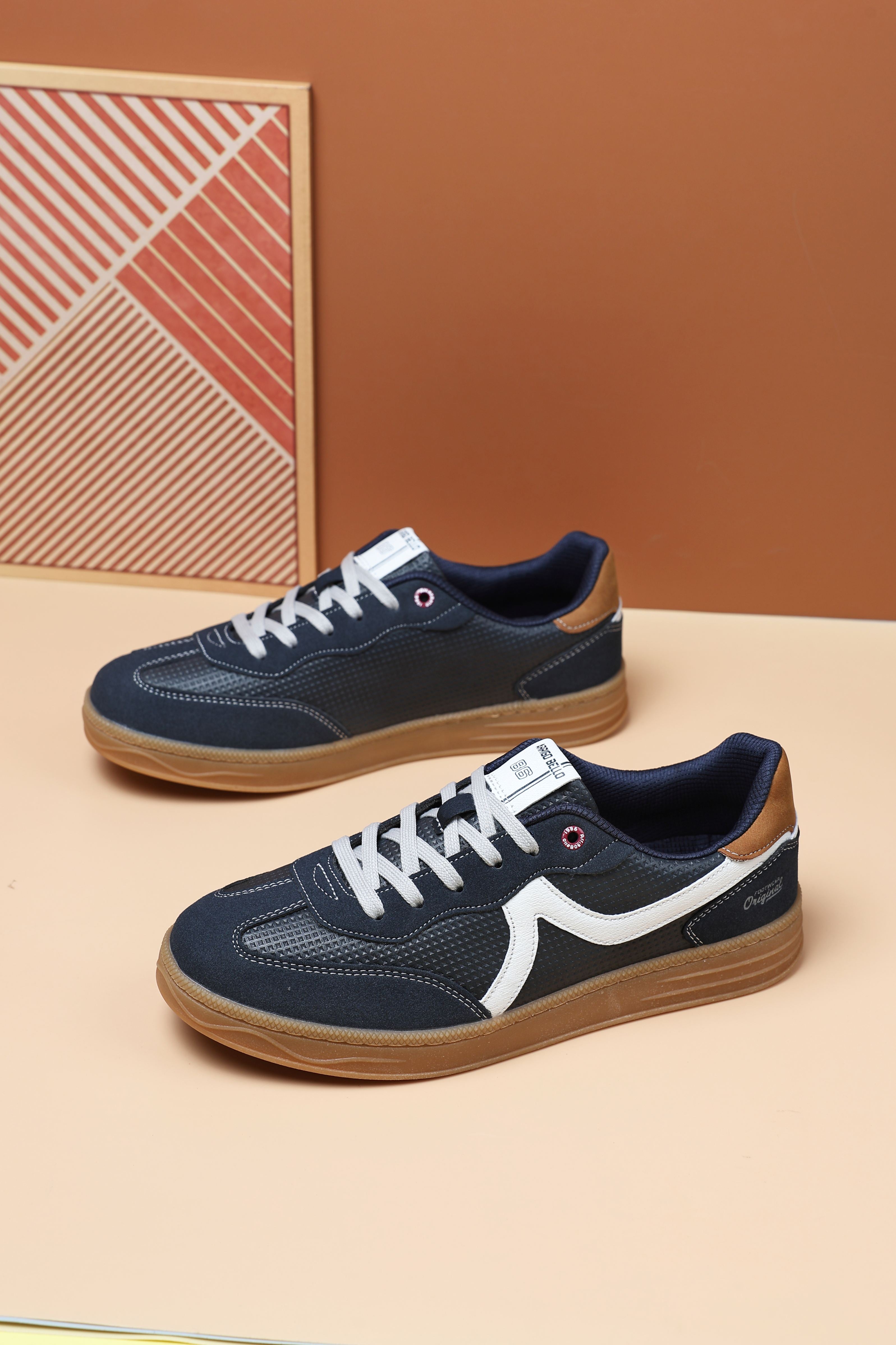 Pantofi casual Barbati, Model Odin, Talpa cusuta, Piele ecologica, Tip tenesi, Arrigo Bello, Bleumarin