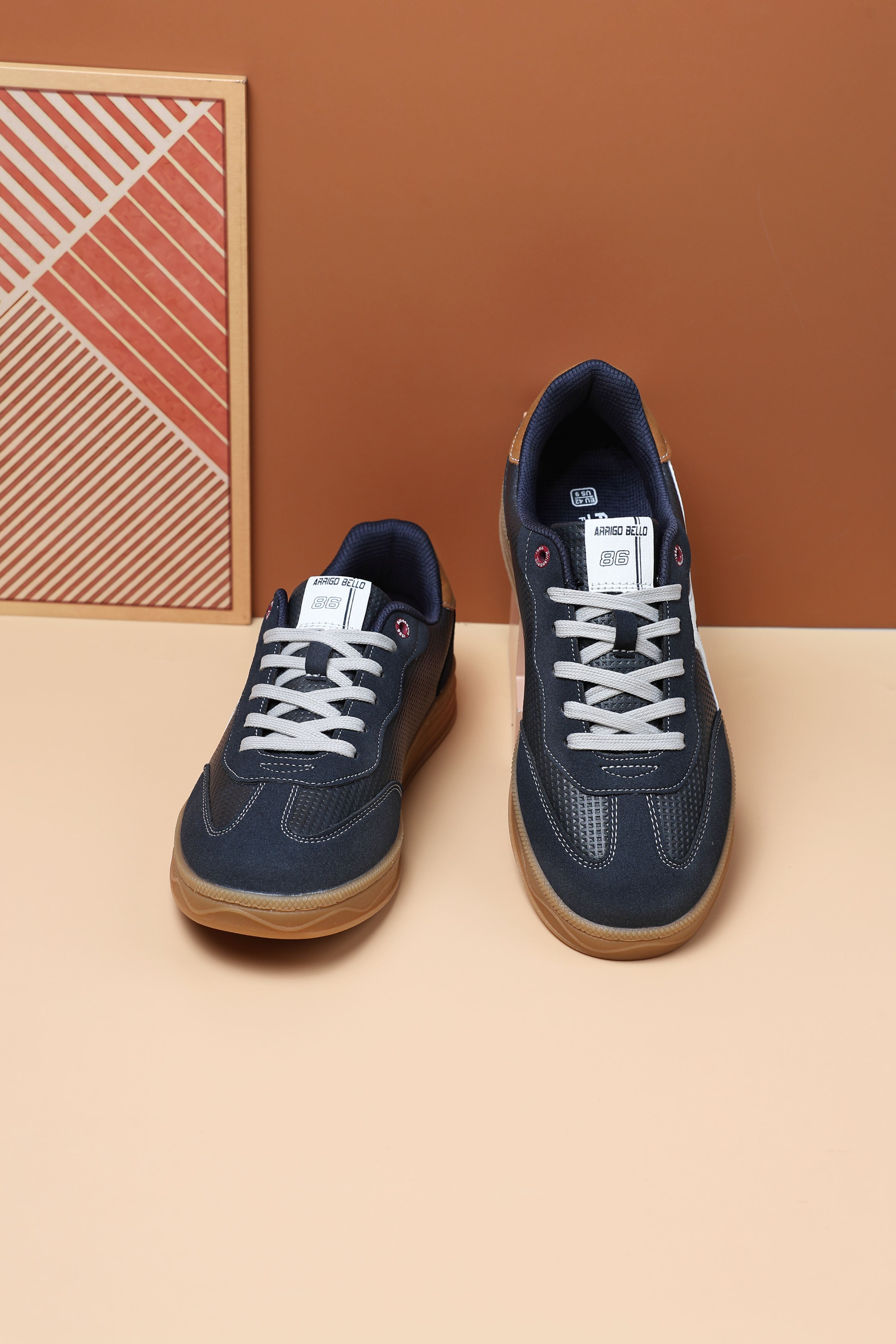 Pantofi casual Barbati, Model Odin, Talpa cusuta, Piele ecologica, Tip tenesi, Arrigo Bello, Bleumarin