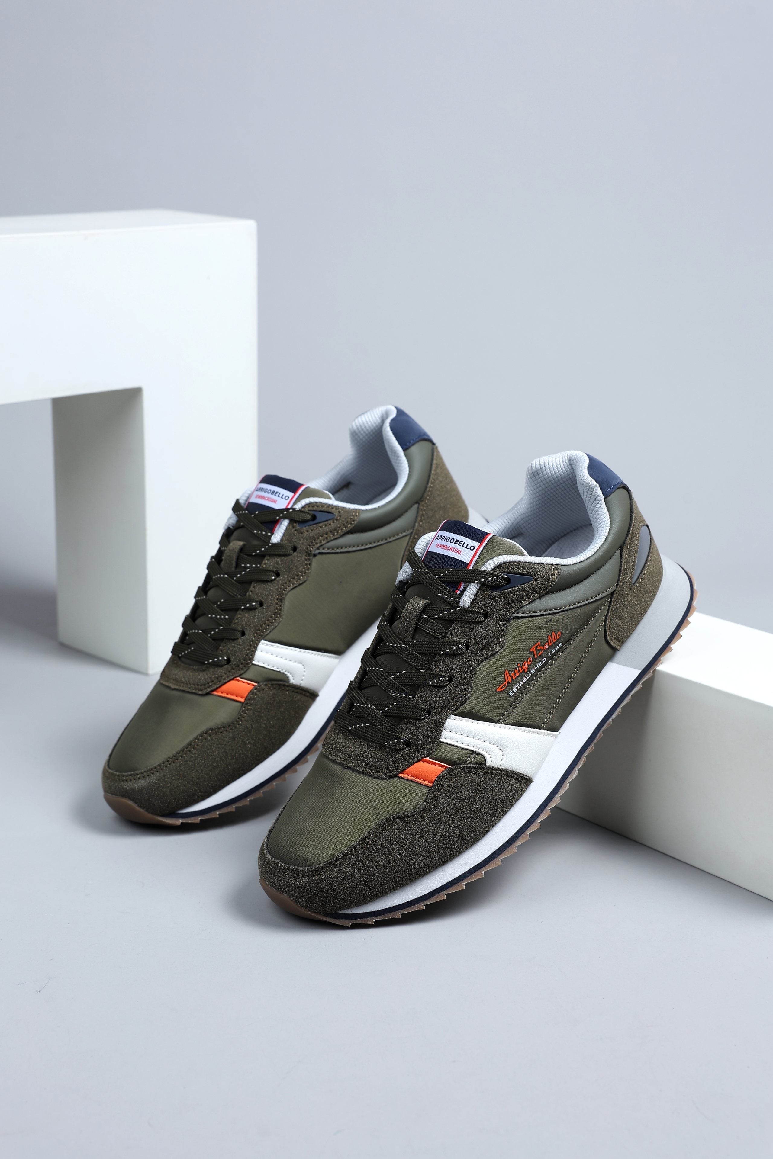 Adidasi casual pentru Barbati, Model Yvar, Realizati din textil- fâș, Insertii piele ecologica, Talpa usoara, Arrigo Bello,Khaki