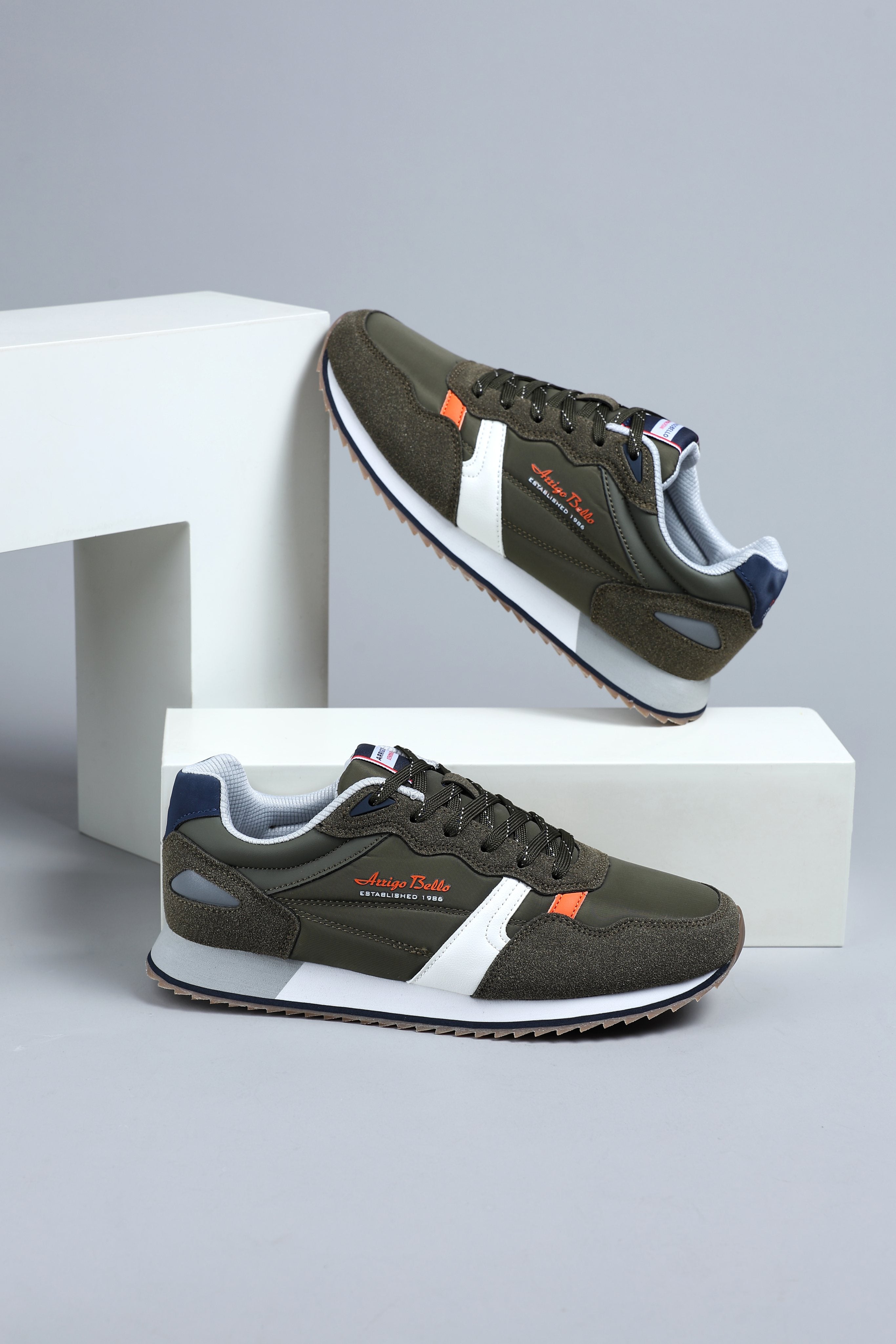 Adidasi casual pentru Barbati, Model Yvar, Realizati din textil- fâș, Insertii piele ecologica, Talpa usoara, Arrigo Bello,Khaki