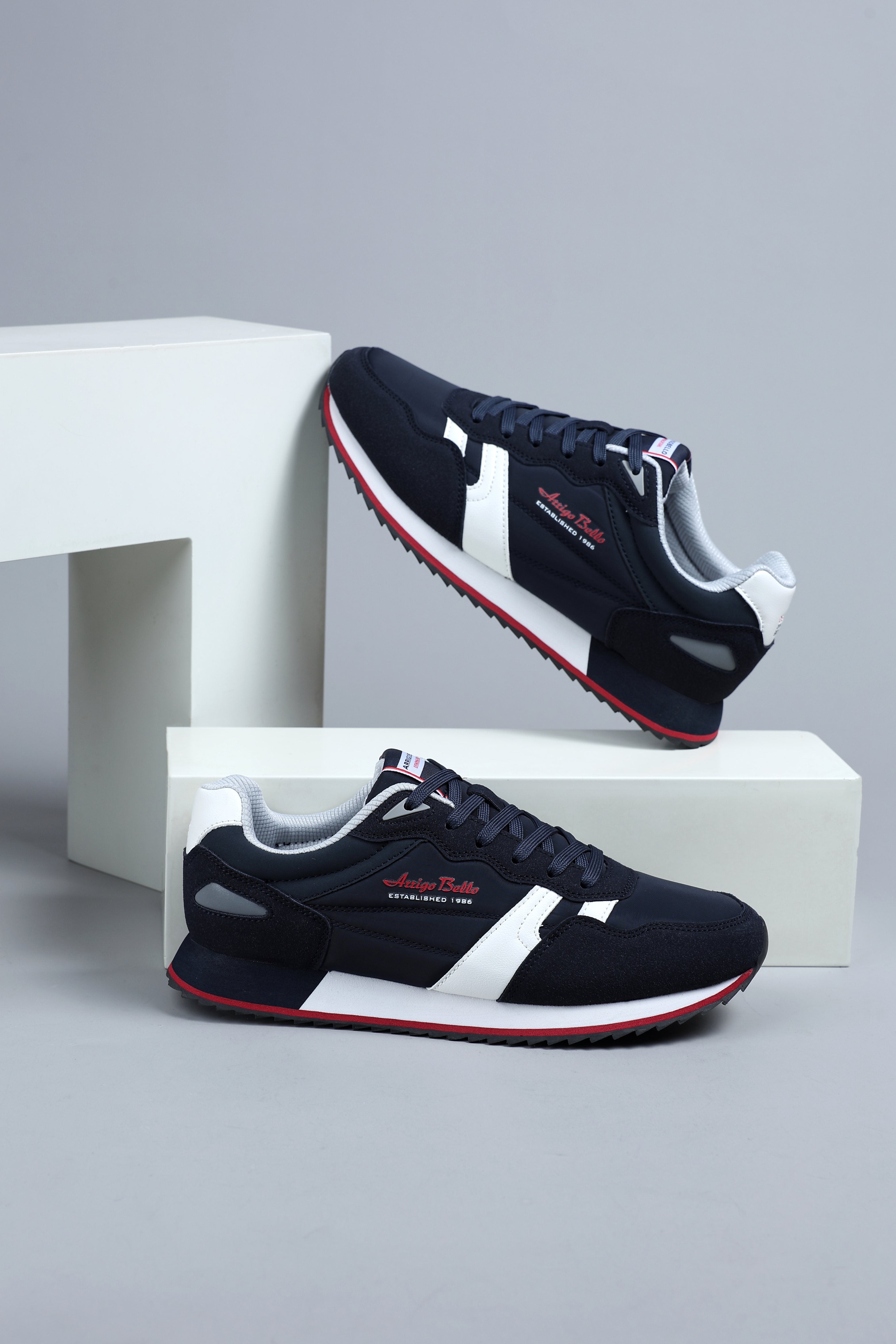 Adidasi casual pentru Barbati, Model Yvar, Realizati din textil- fâș, Insertii piele ecologica, Talpa usoara, Arrigo Bello,Bleumarin