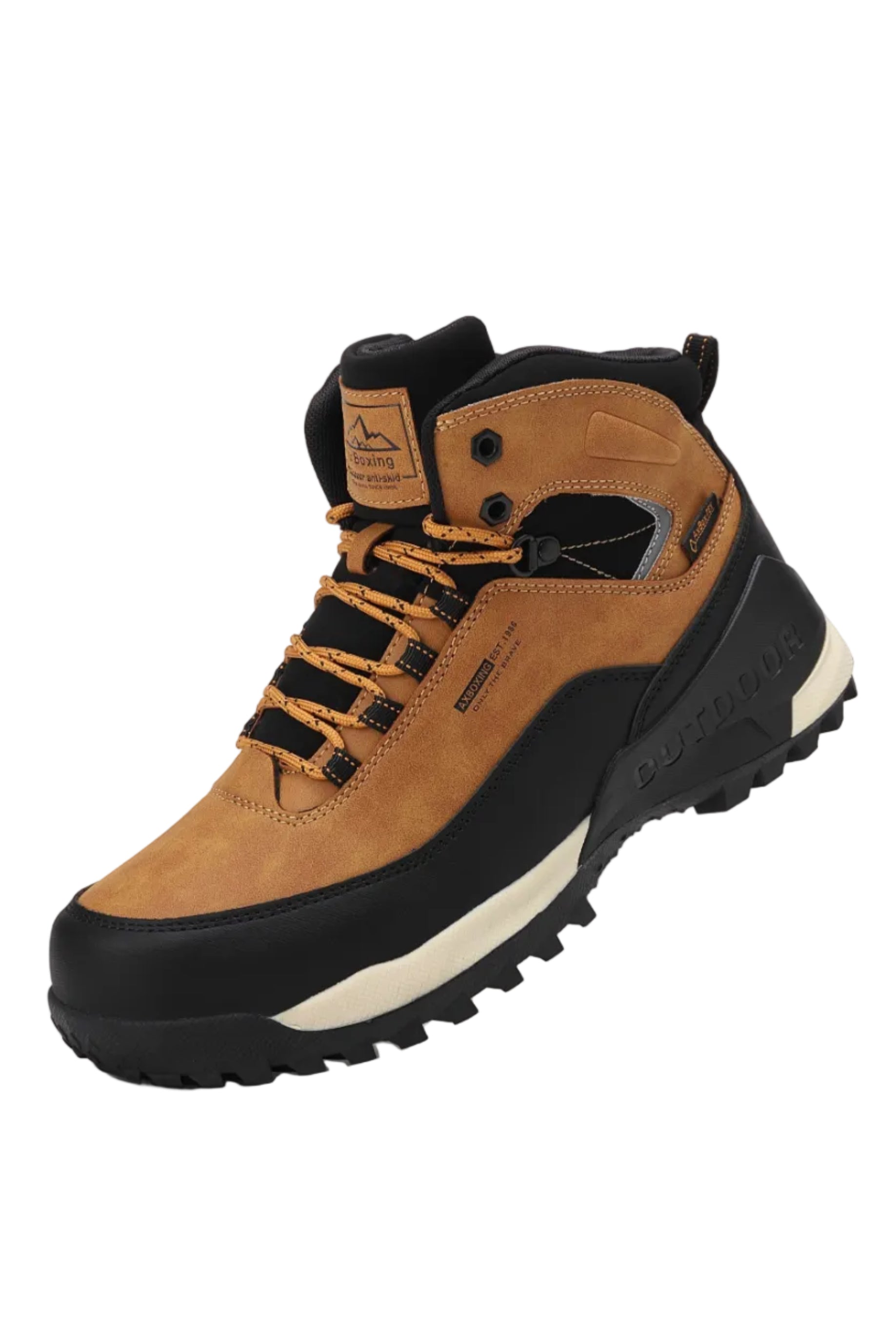 Bocanci Imblaniti pentru Barbati, Model Simon,Piele Ecologica Premium, Talpa Antiderapanta cu striatii, Caldurosi si Confortabili, Ax Boxing, Camel