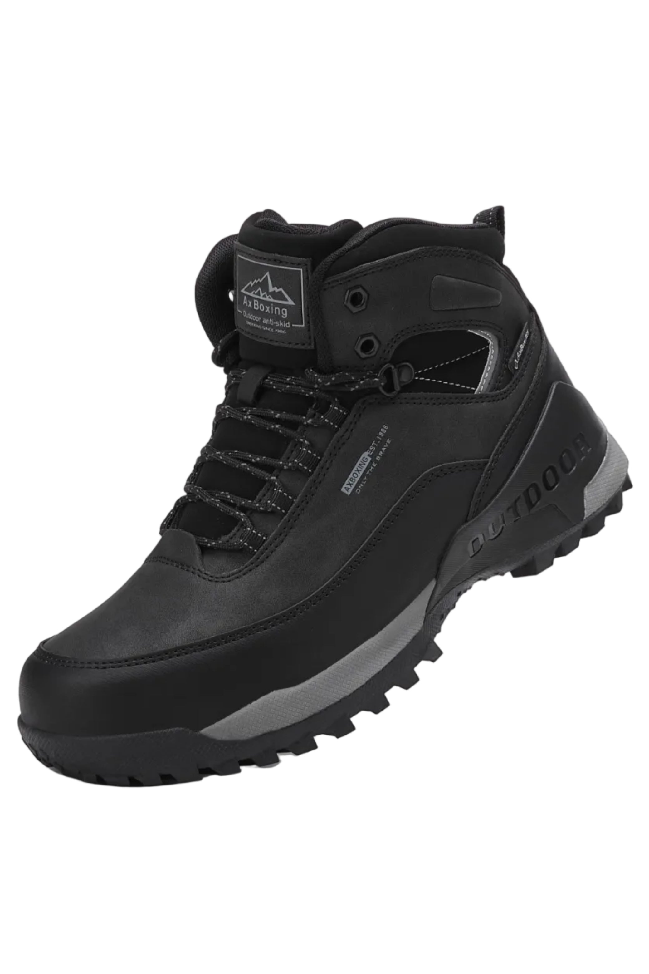 Bocanci Imblaniti pentru Barbati, Model Simon,Piele Ecologica Premium, Talpa Antiderapanta cu striatii, Caldurosi si Confortabili, Ax Boxing, Negru
