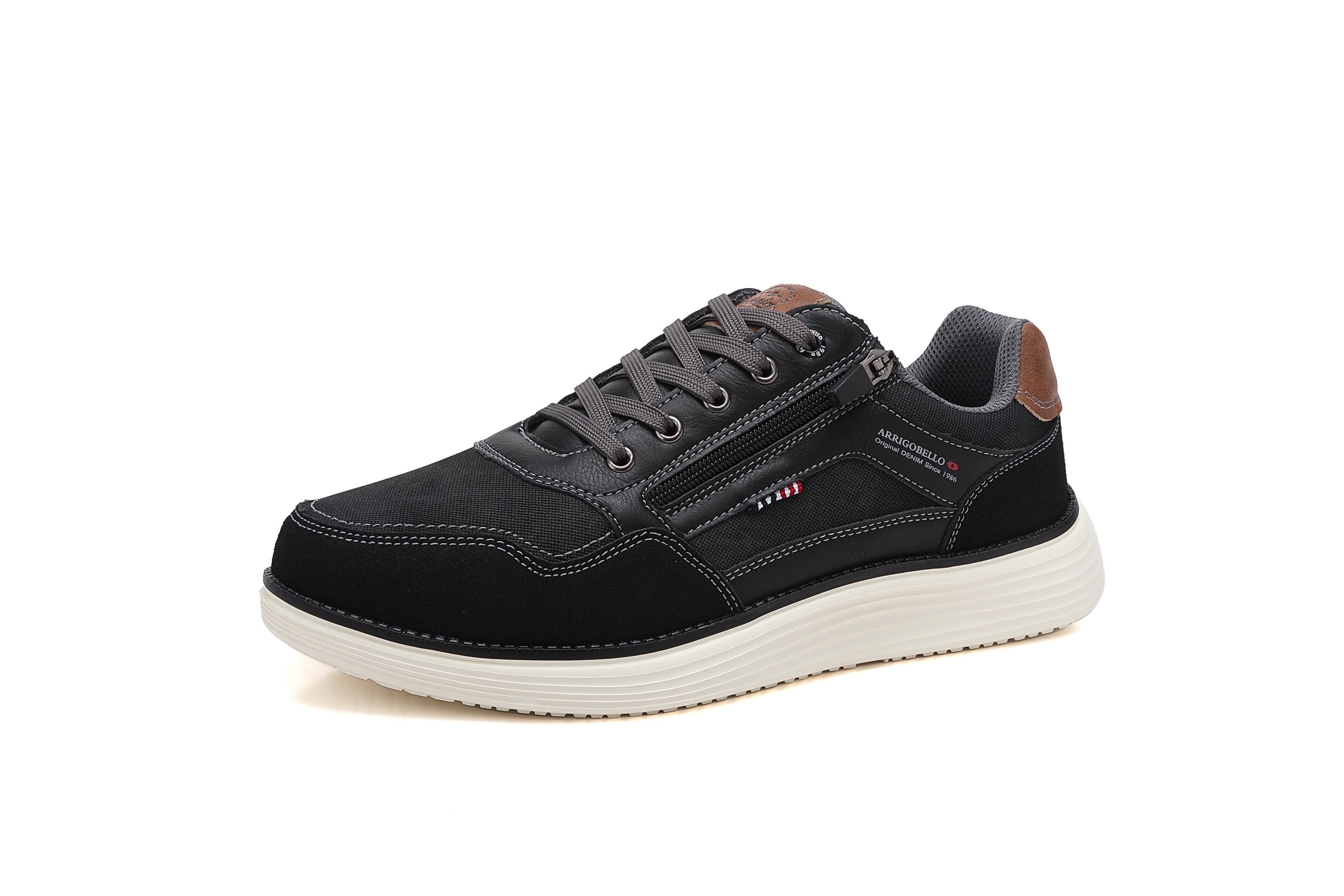 Pantofi casual Bărbați, Model Franco, Piele ecologică, inserții din Piele naturală, Talpă ușoară din Spumă și fermoar funcțional, Arrigo Bello