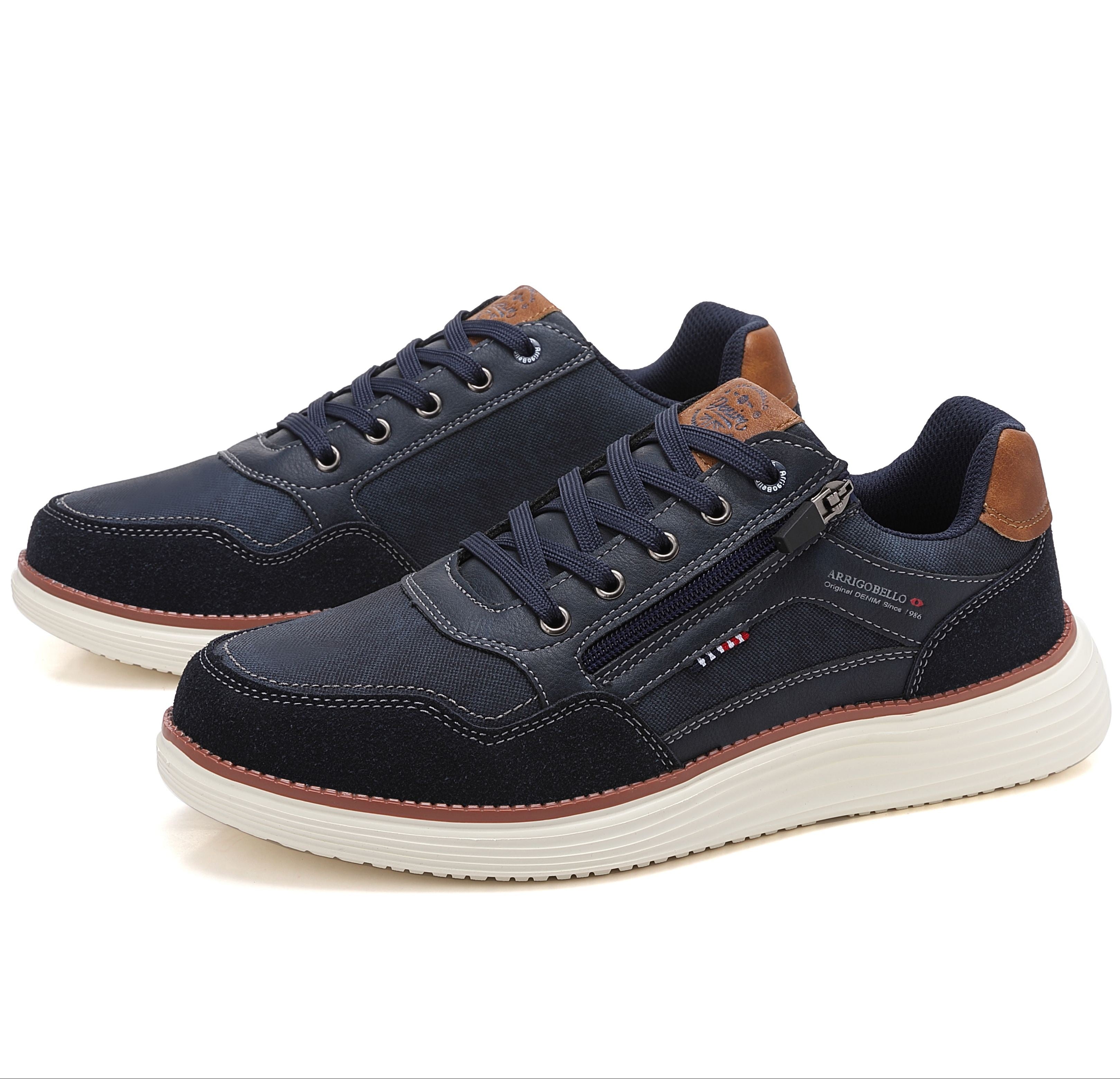Adidasi casual Bărbați, Model Franco, Piele ecologică, inserții din Piele naturală, Talpă ușoară din Spumă, fermoar funcțional, Arrigo Bello,Bleumarin