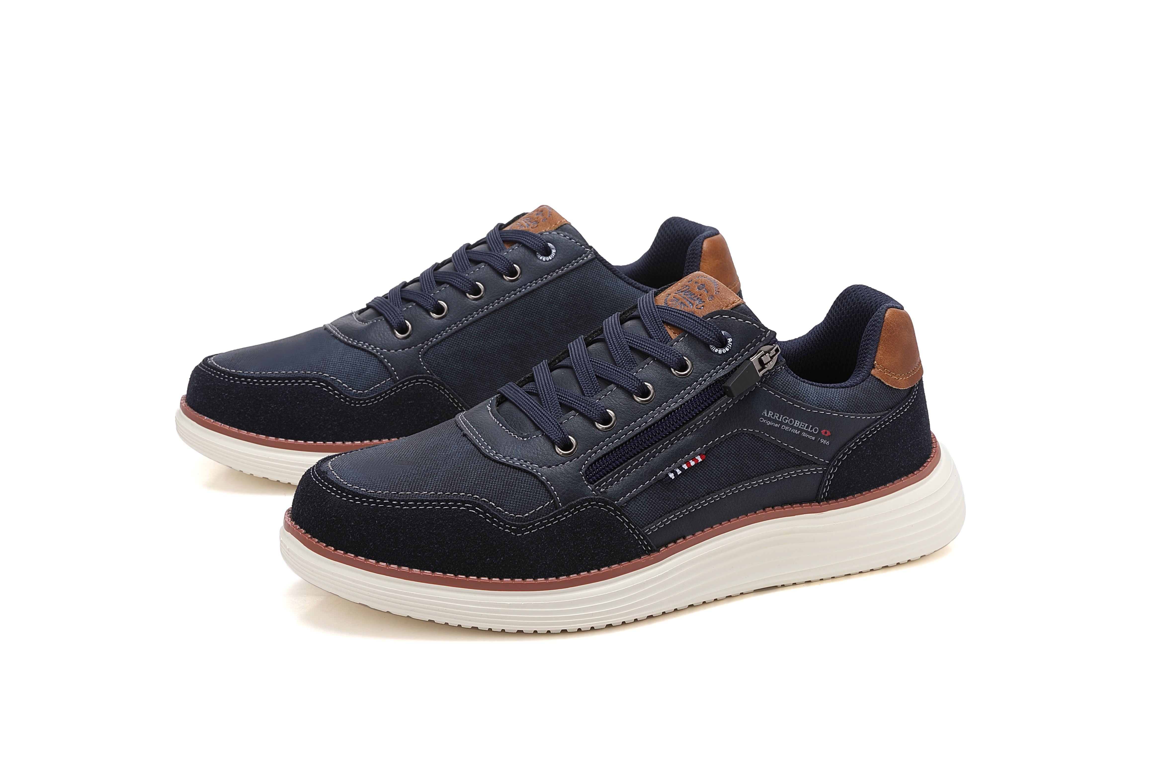 Adidasi casual Bărbați, Model Franco, Piele ecologică, inserții din Piele naturală, Talpă ușoară din Spumă, fermoar funcțional, Arrigo Bello,Bleumarin