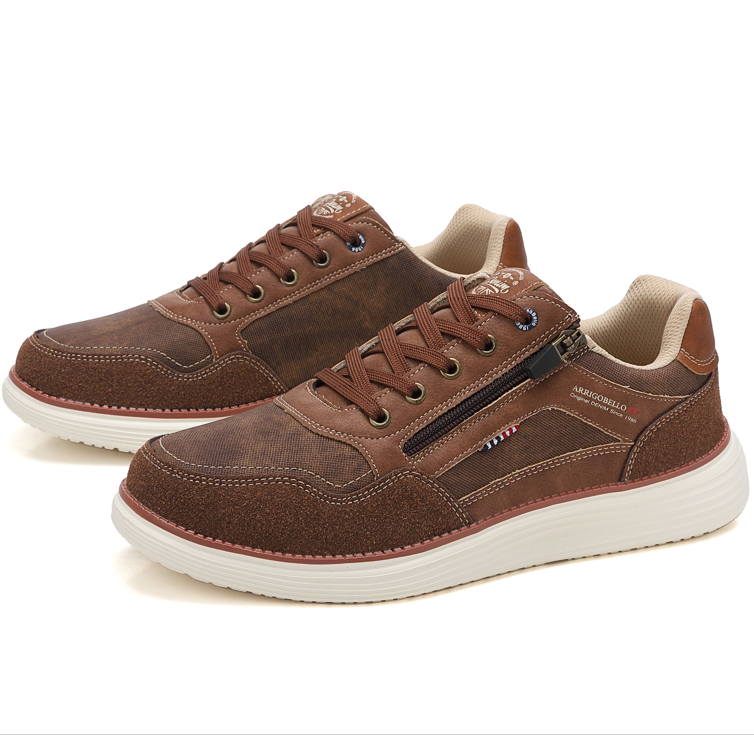 Adidasi casual Bărbați, Model Franco, Piele ecologică, inserții din Piele naturală, Talpă ușoară din Spumă, fermoar funcțional, Arrigo Bello,Maro