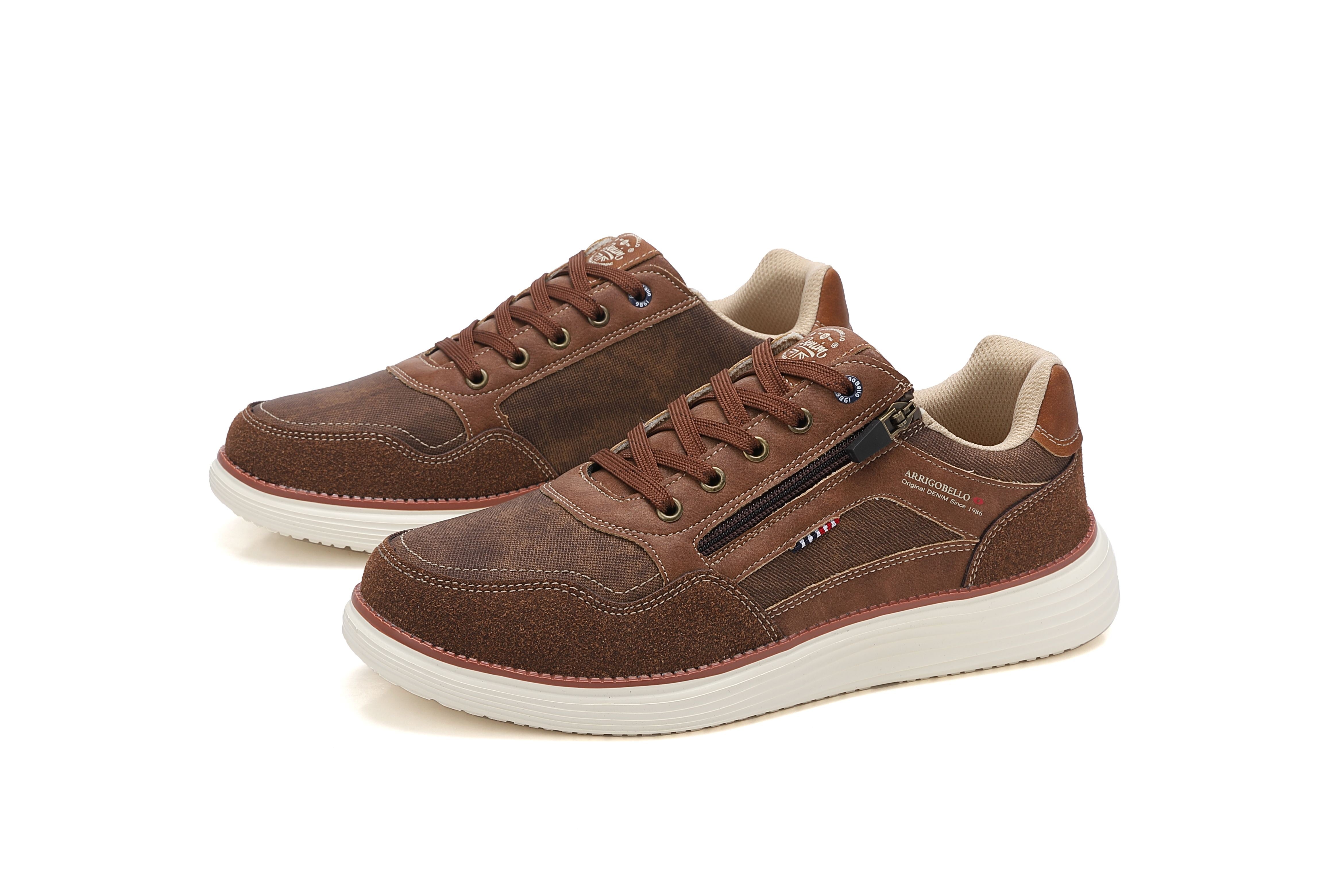 Adidasi casual Bărbați, Model Franco, Piele ecologică, inserții din Piele naturală, Talpă ușoară din Spumă, fermoar funcțional, Arrigo Bello,Maro