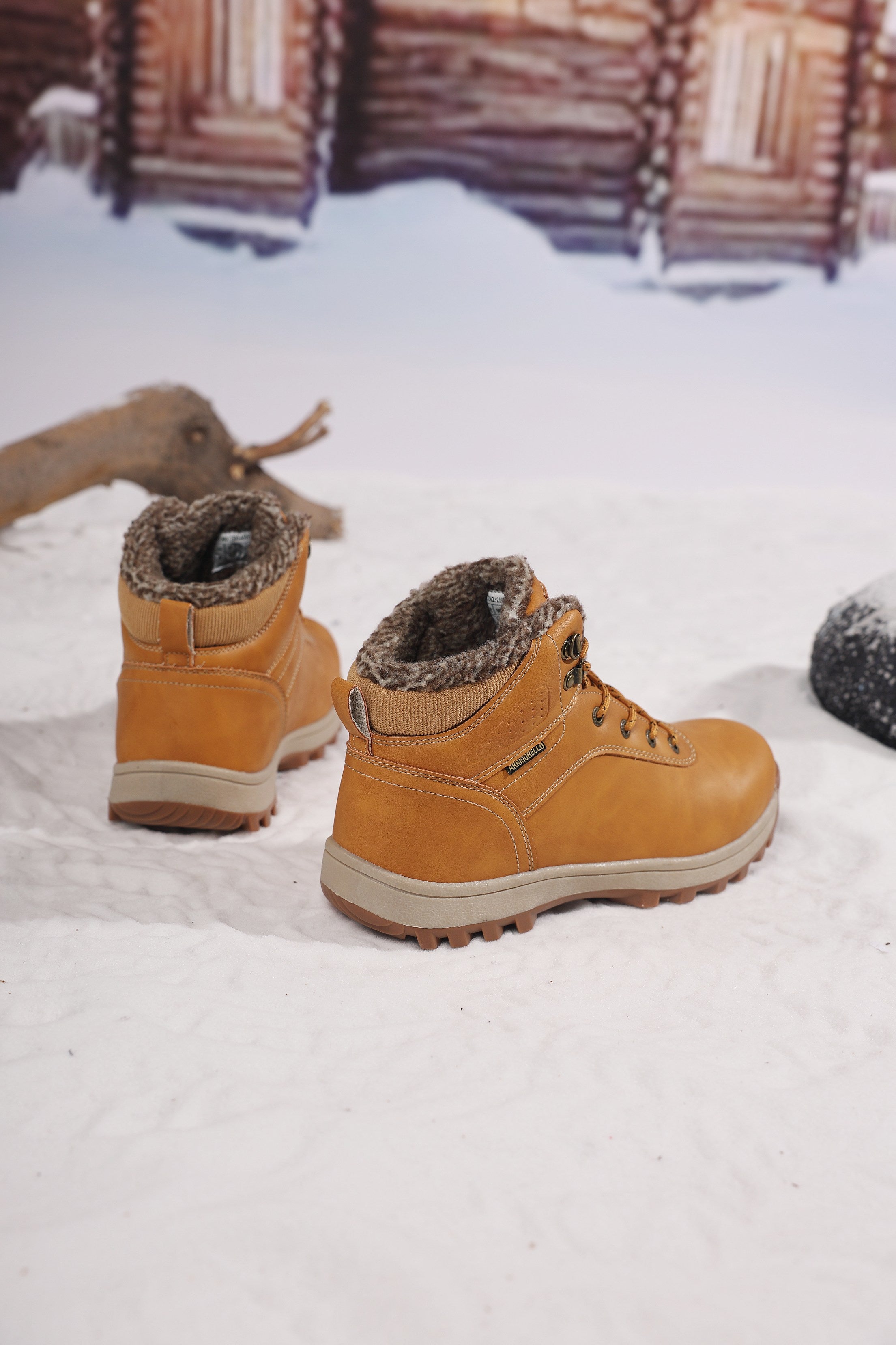 Ghete îmblănite pentru Bărbați, Model Max, Talpă cusută, Piele ecologică, Antiderapante, Arrigo Bello, Camel