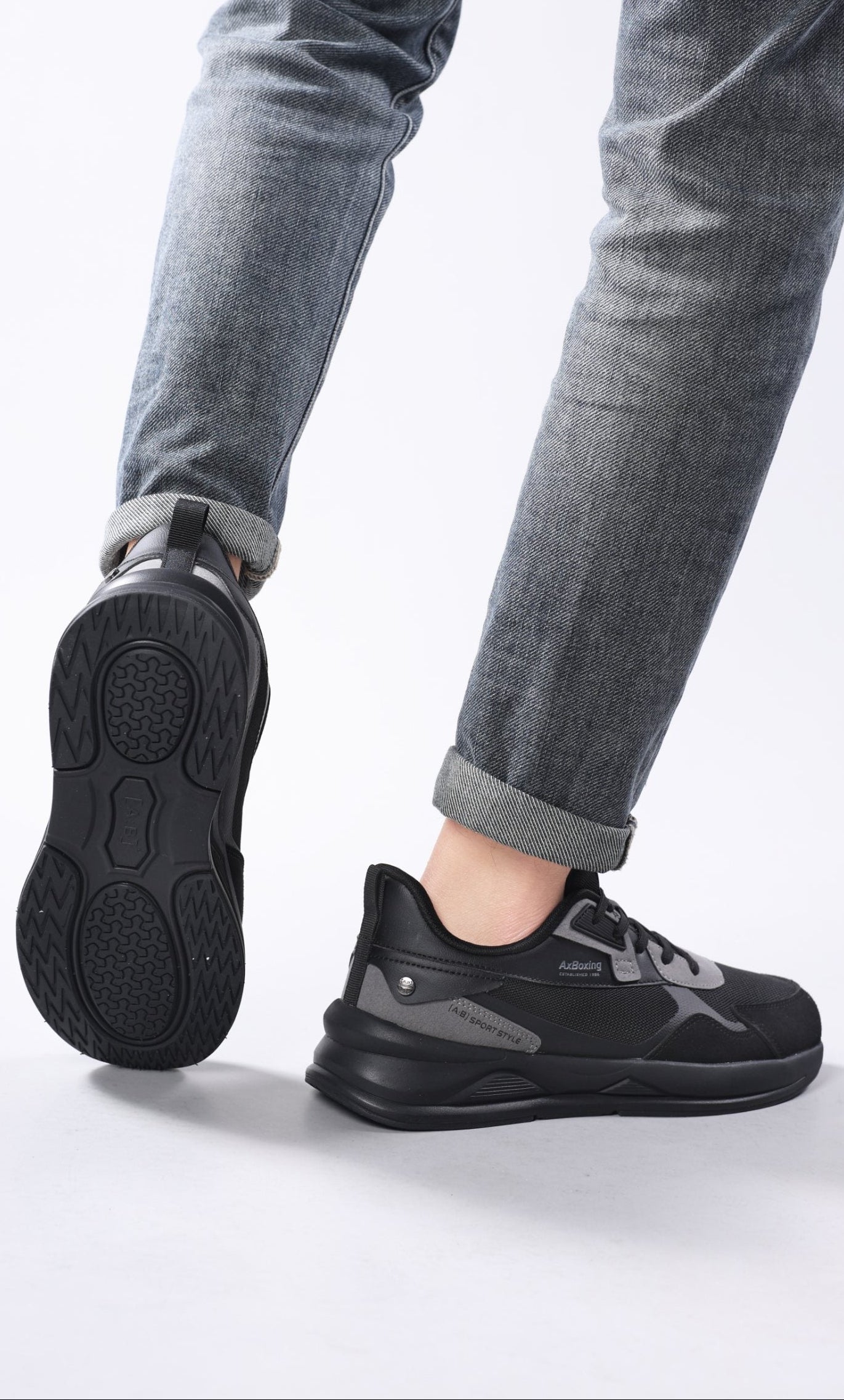 Adidasi pentru Barbati, Model Paxo, Realizati din Panza cu insertii piele ecologica, Talap usoara din Spuma, Ax Boxing, Negru