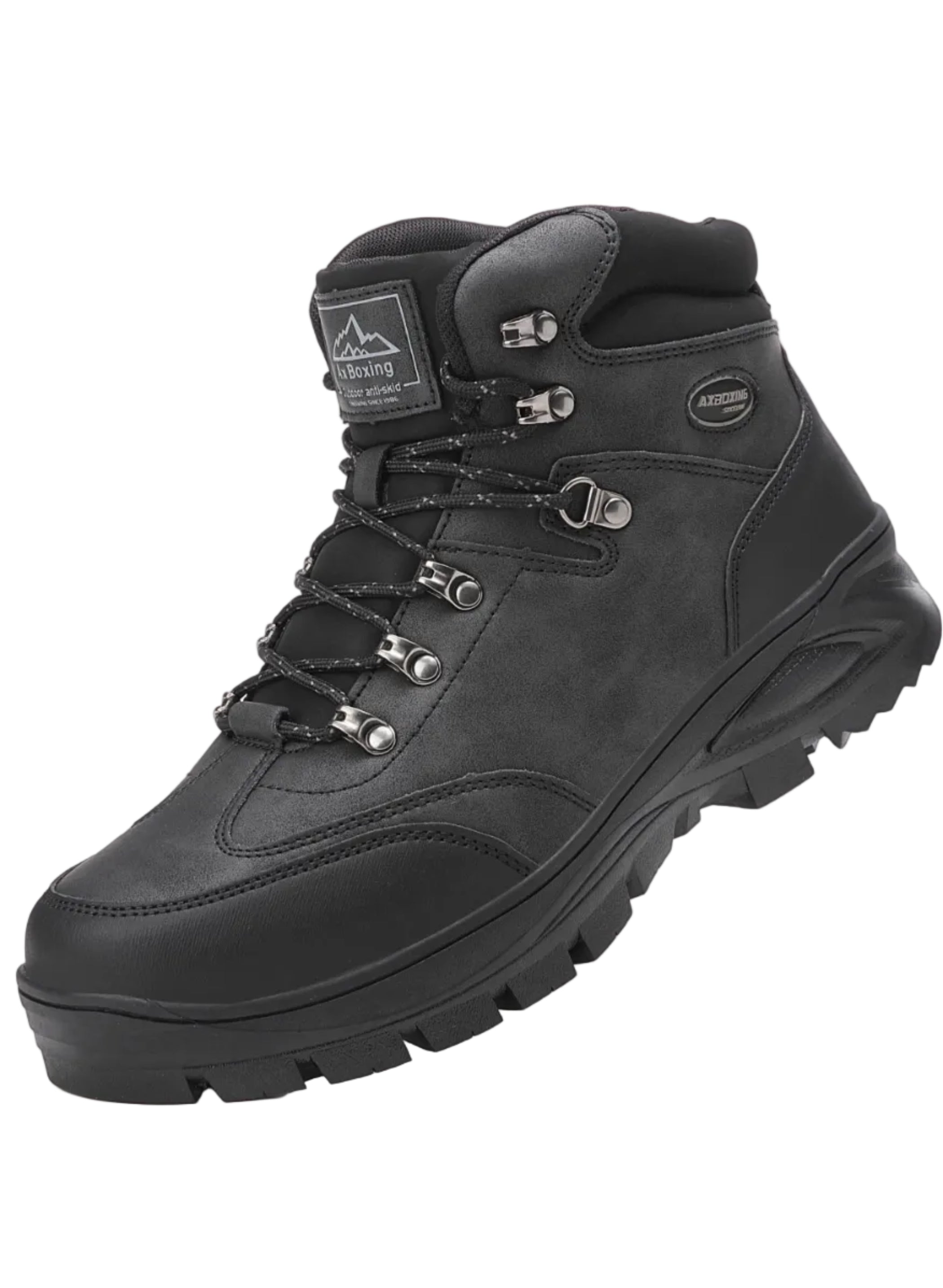 Bocanci Imblaniti pentru Barbati, Model David, Piele ecologica Premium, Talpa Antiderapanta, Caldurosi si Confortabili, Ax Boxing, Negru