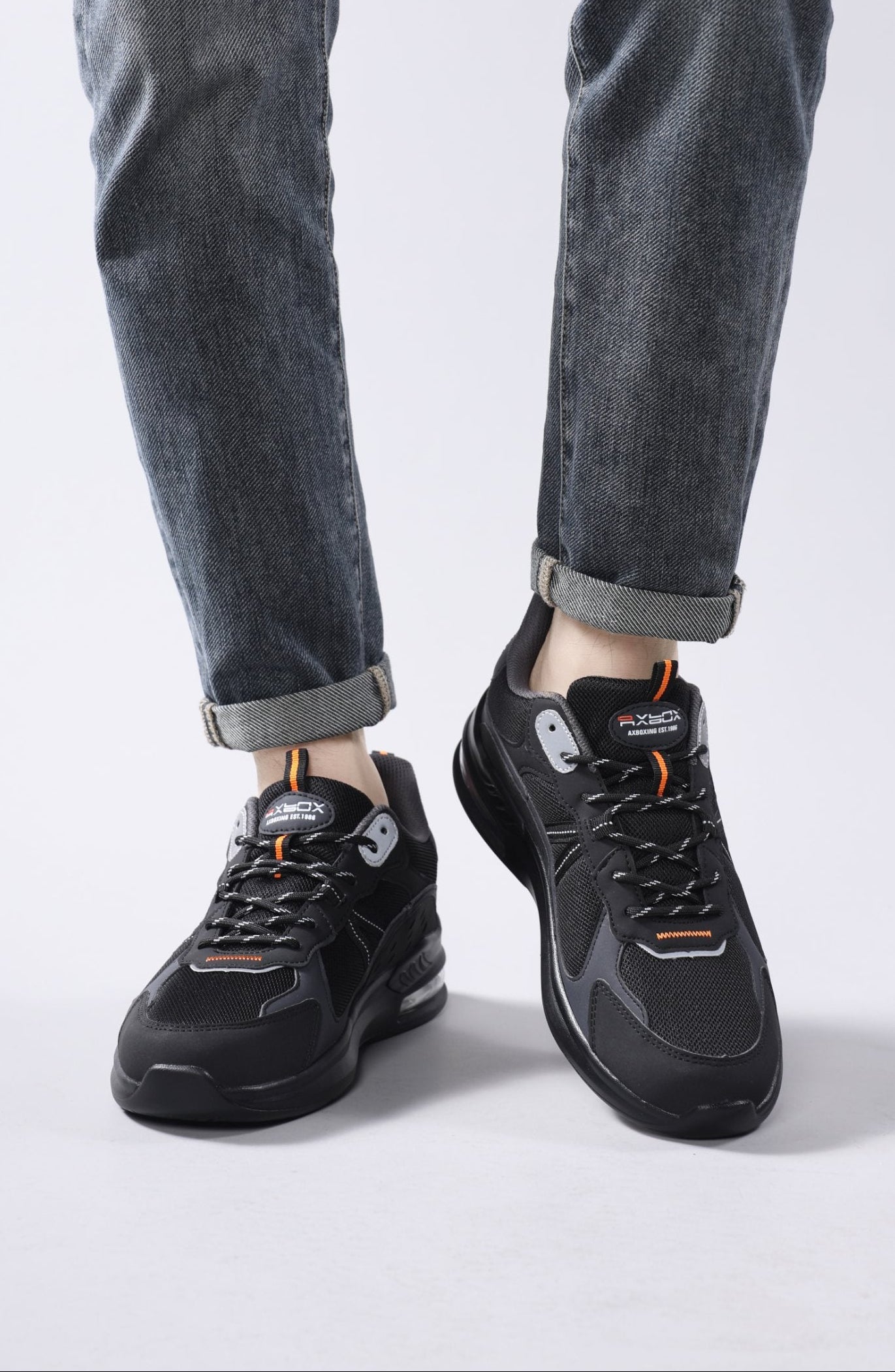 Adidasi pentru Barbati, Model Aren, Piele ecologica si Textil, Talpa usoara din spuma cu Perna de aer, Ax Boxing,Negru