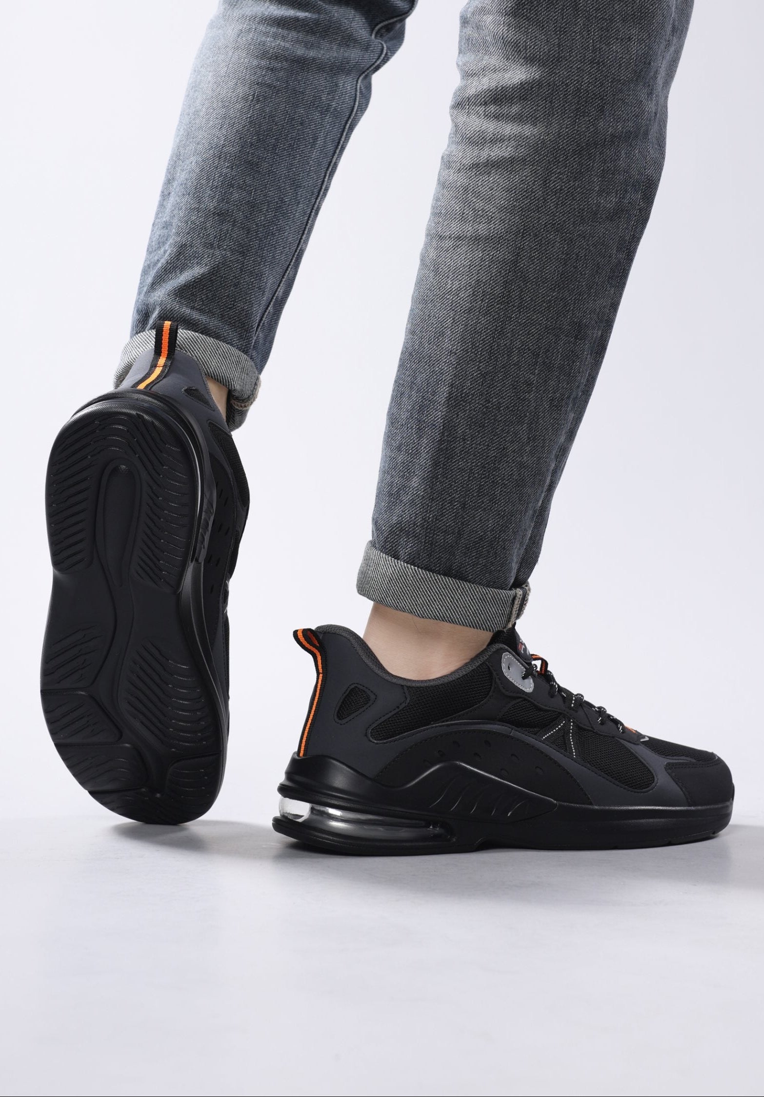 Adidasi pentru Barbati, Model Aren, Piele ecologica si Textil, Talpa usoara din spuma cu Perna de aer, Ax Boxing,Negru