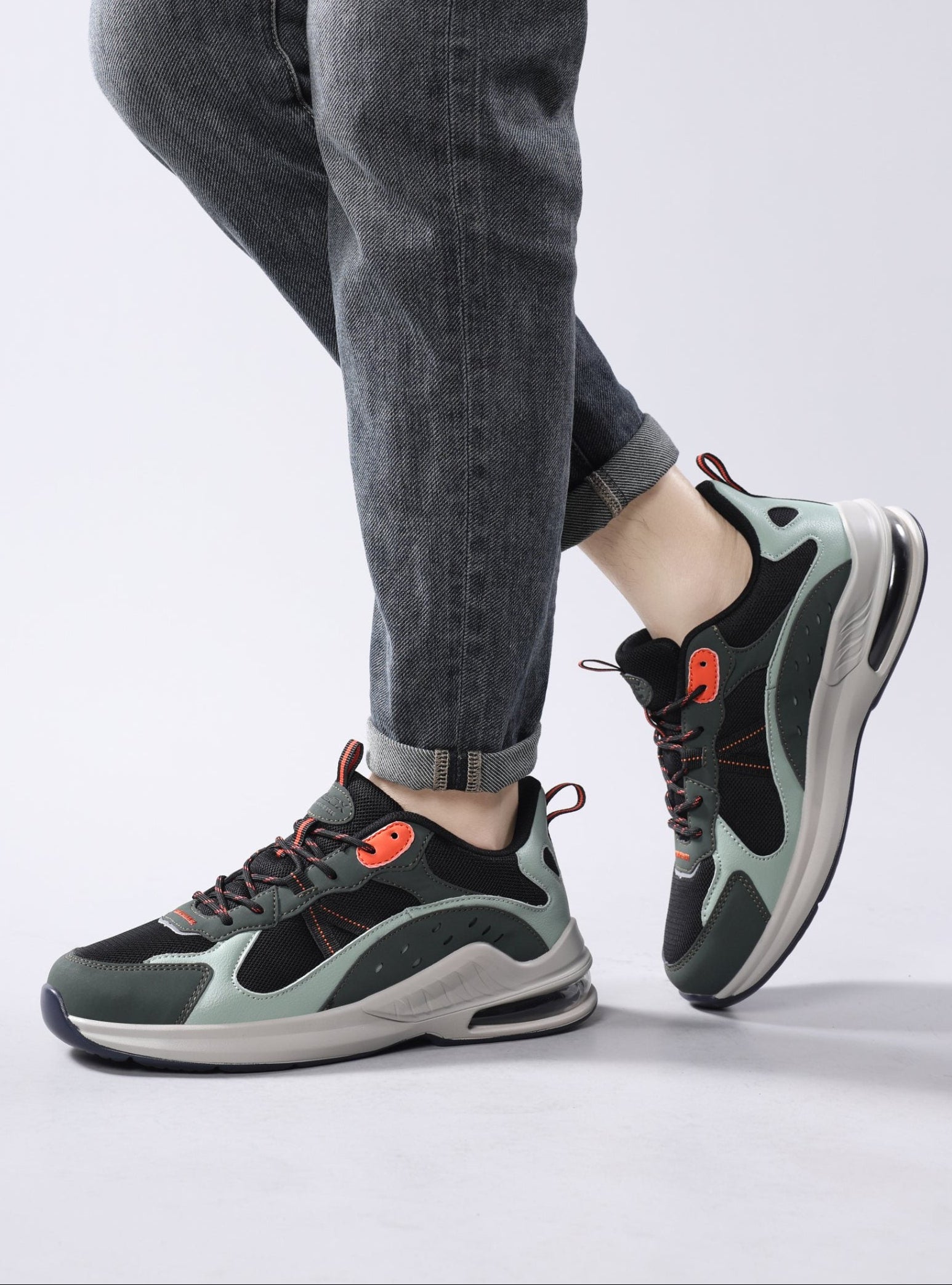 Pantofi sport pentru Barbati, Model Aren, Piele ecologica si Textil, Talpa usoara din spuma cu Perna de aer, Ax Boxing,Khaki