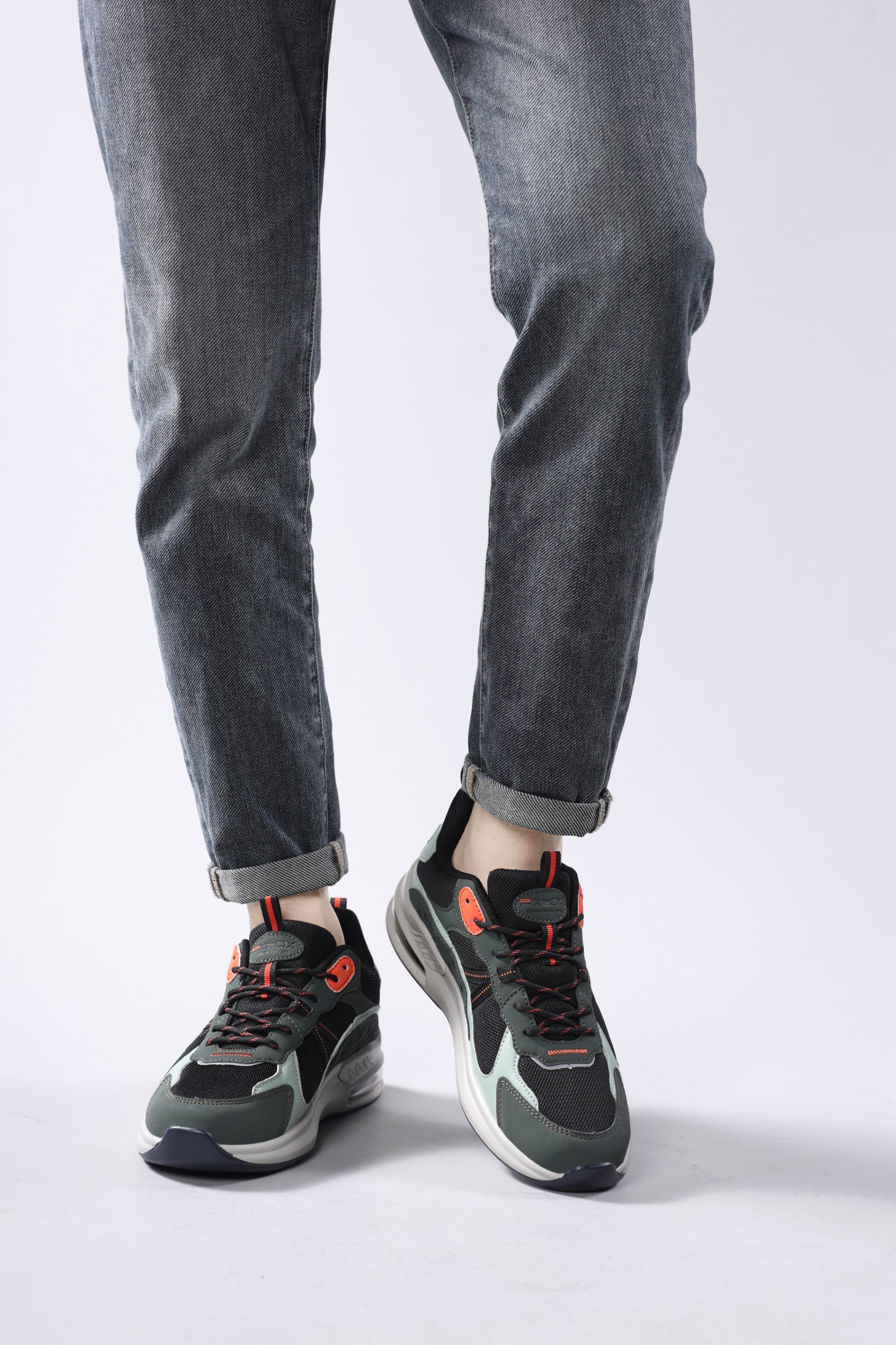 Pantofi sport pentru Barbati, Model Aren, Piele ecologica si Textil, Talpa usoara din spuma cu Perna de aer, Ax Boxing,Khaki