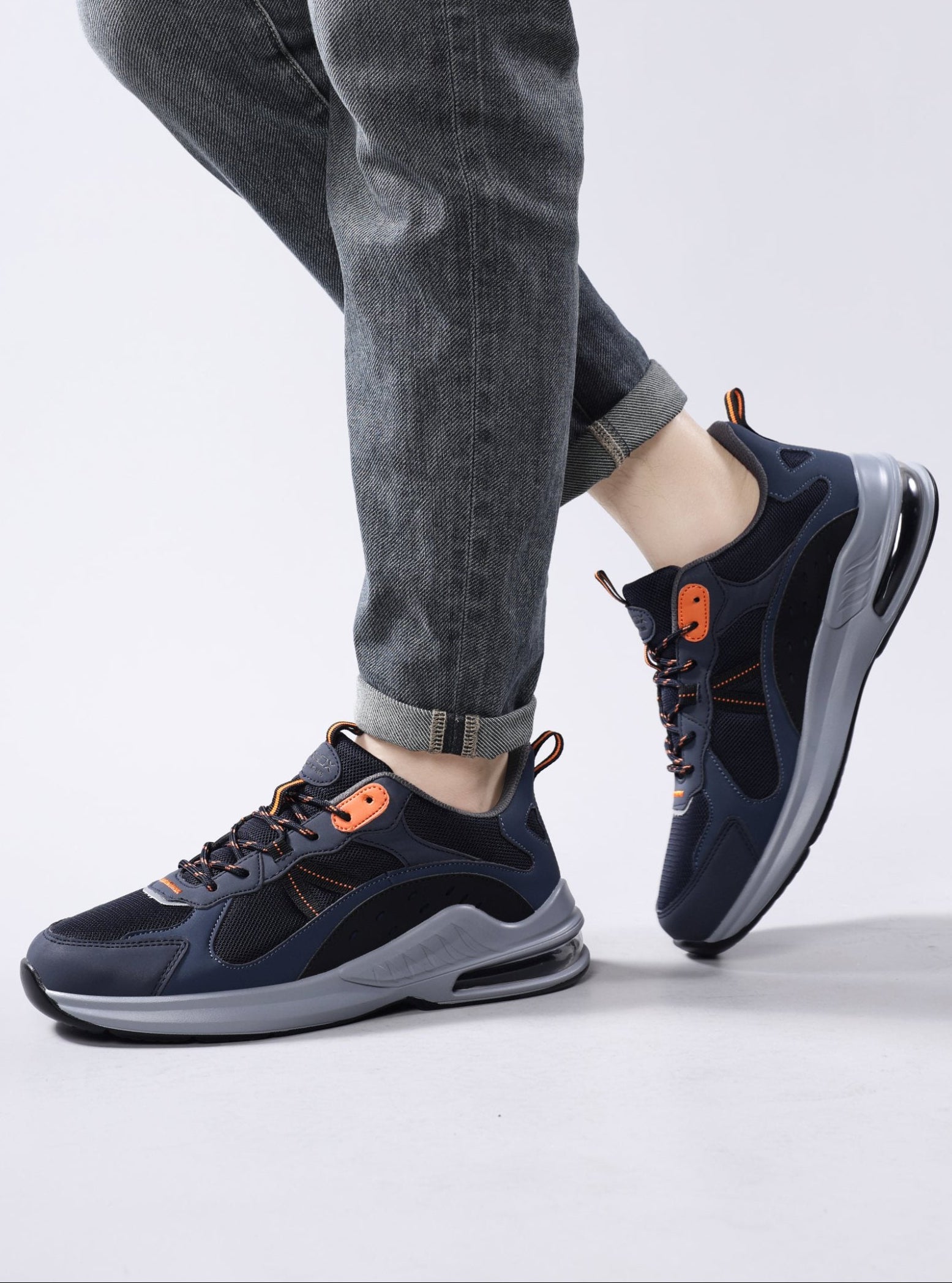 Adidasi pentru Barbati, Model Aren, Piele ecologica si Textil, Talpa usoara din spuma cu Perna de aer, Ax Boxing, Navy