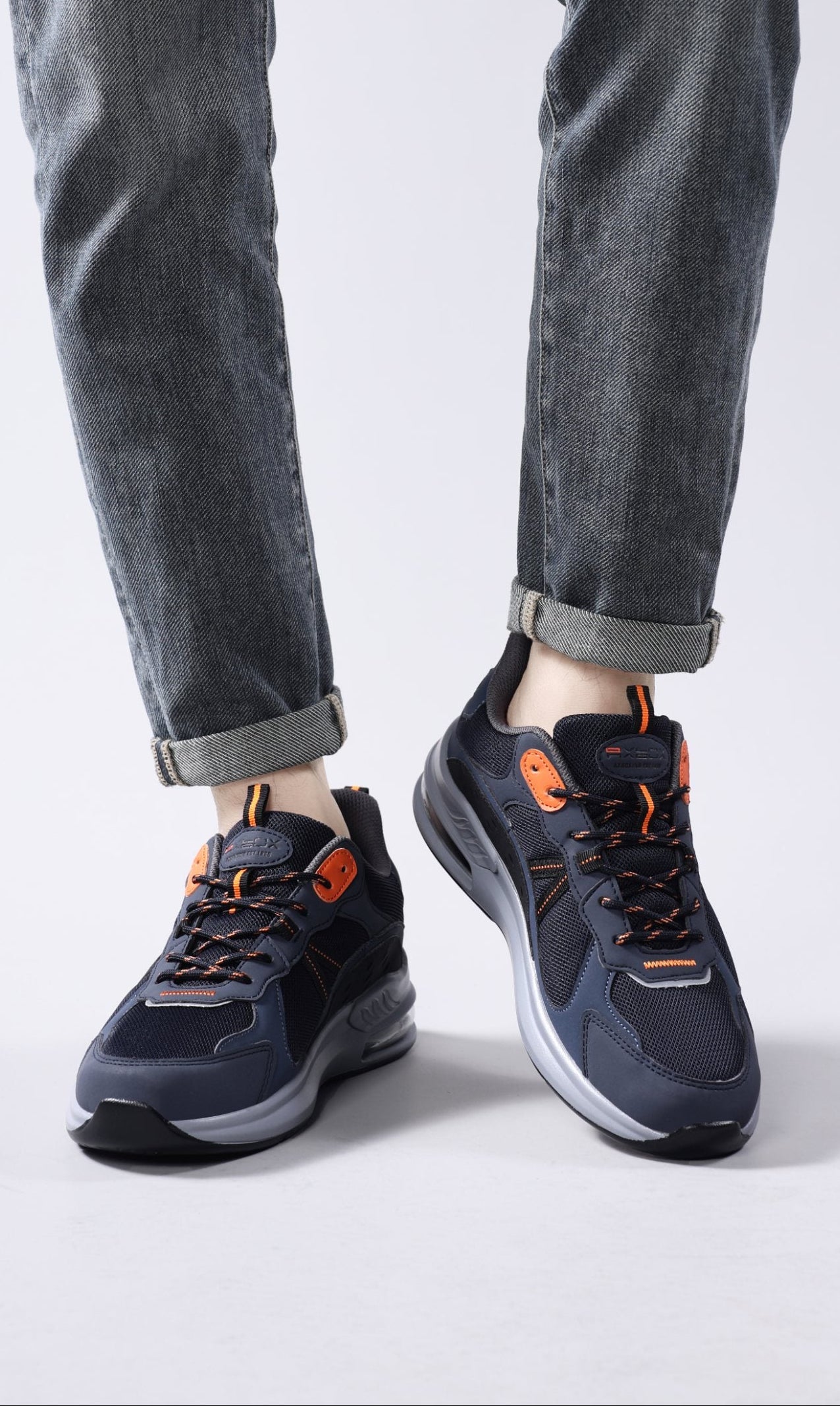 Adidasi pentru Barbati, Model Aren, Piele ecologica si Textil, Talpa usoara din spuma cu Perna de aer, Ax Boxing, Navy