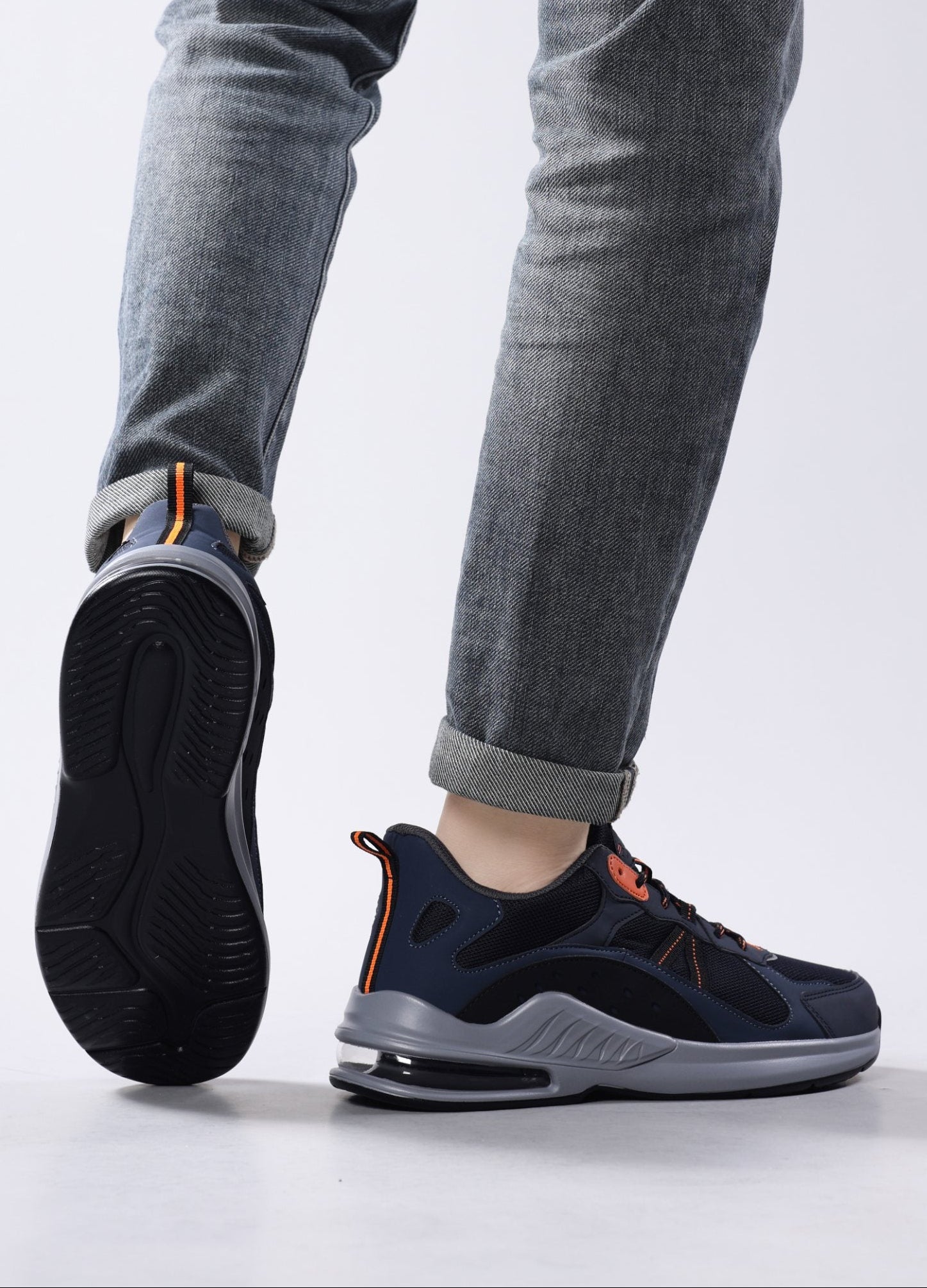 Adidasi pentru Barbati, Model Aren, Piele ecologica si Textil, Talpa usoara din spuma cu Perna de aer, Ax Boxing, Navy