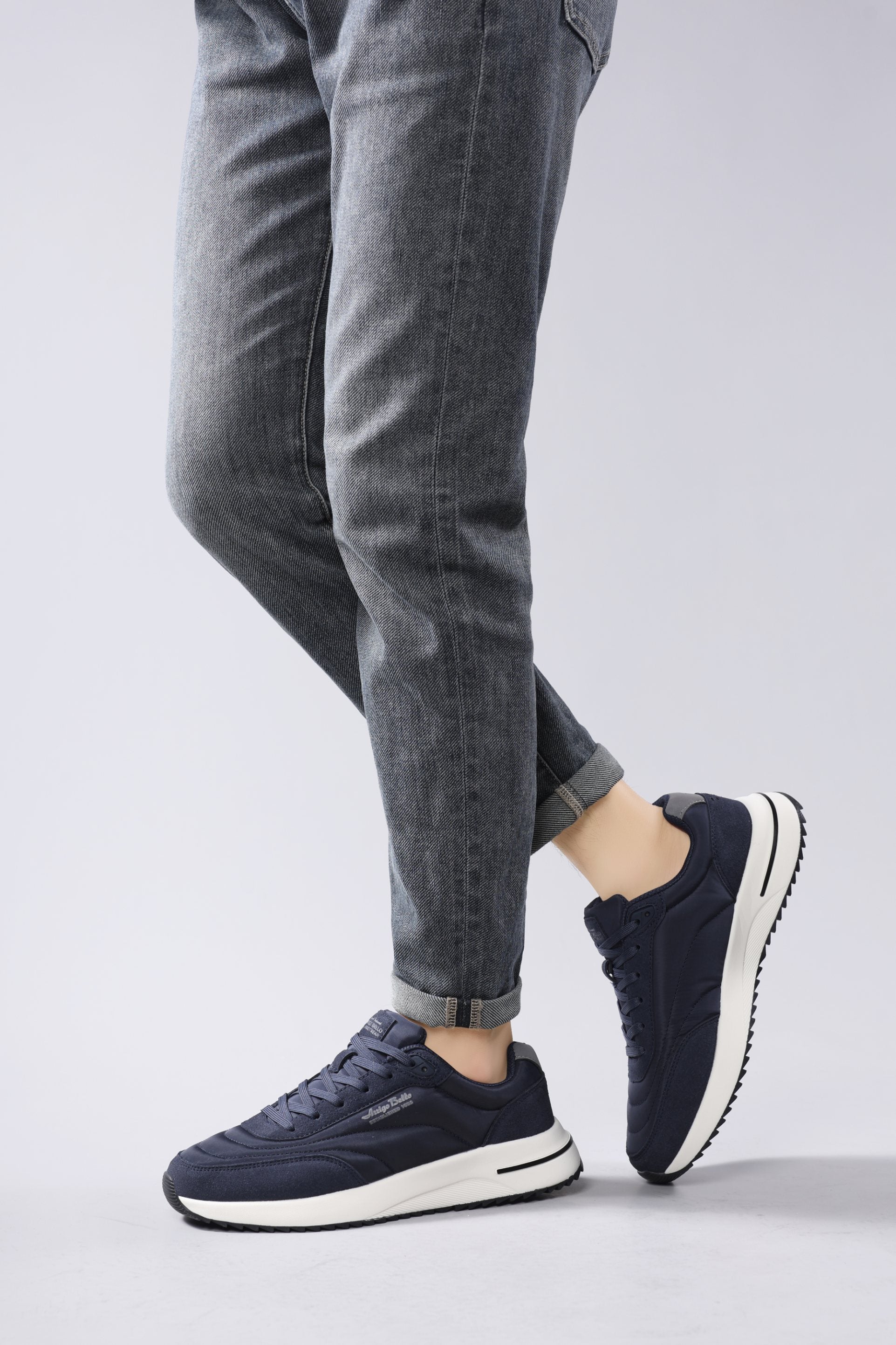 Adidasi casual-sport pentru Barbati, Model Torin, Realizati din textil-fâș si piele ecologica, Talpa usoara, Arrigo Bello, Bleumarin