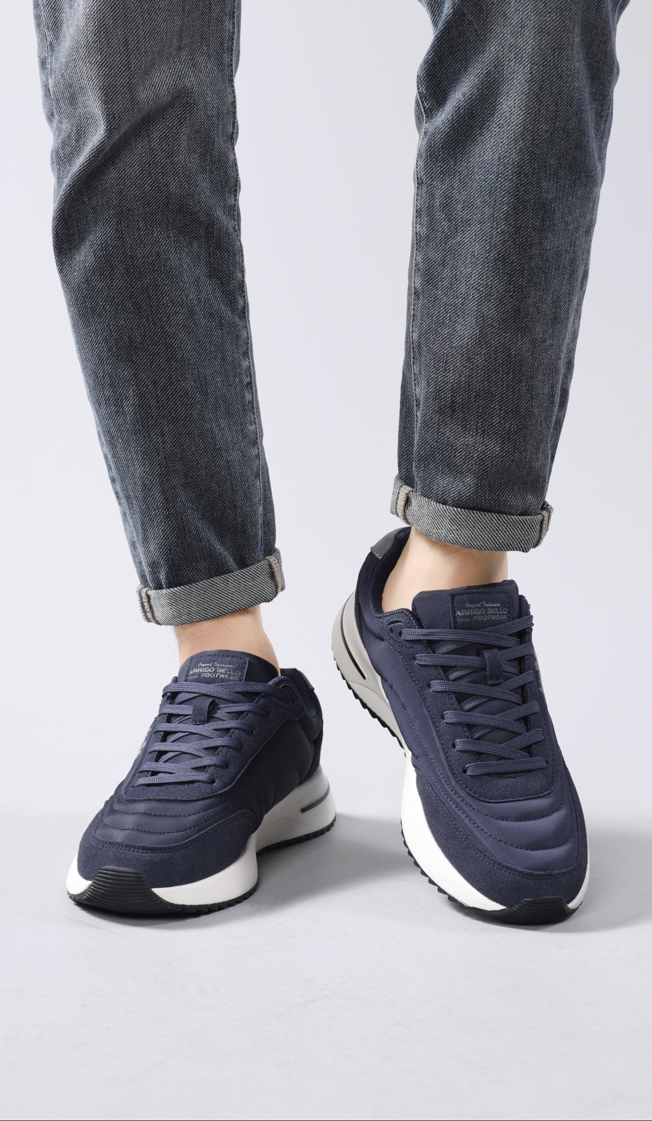 Adidasi casual-sport pentru Barbati, Model Torin, Realizati din textil-fâș si piele ecologica, Talpa usoara, Arrigo Bello, Bleumarin