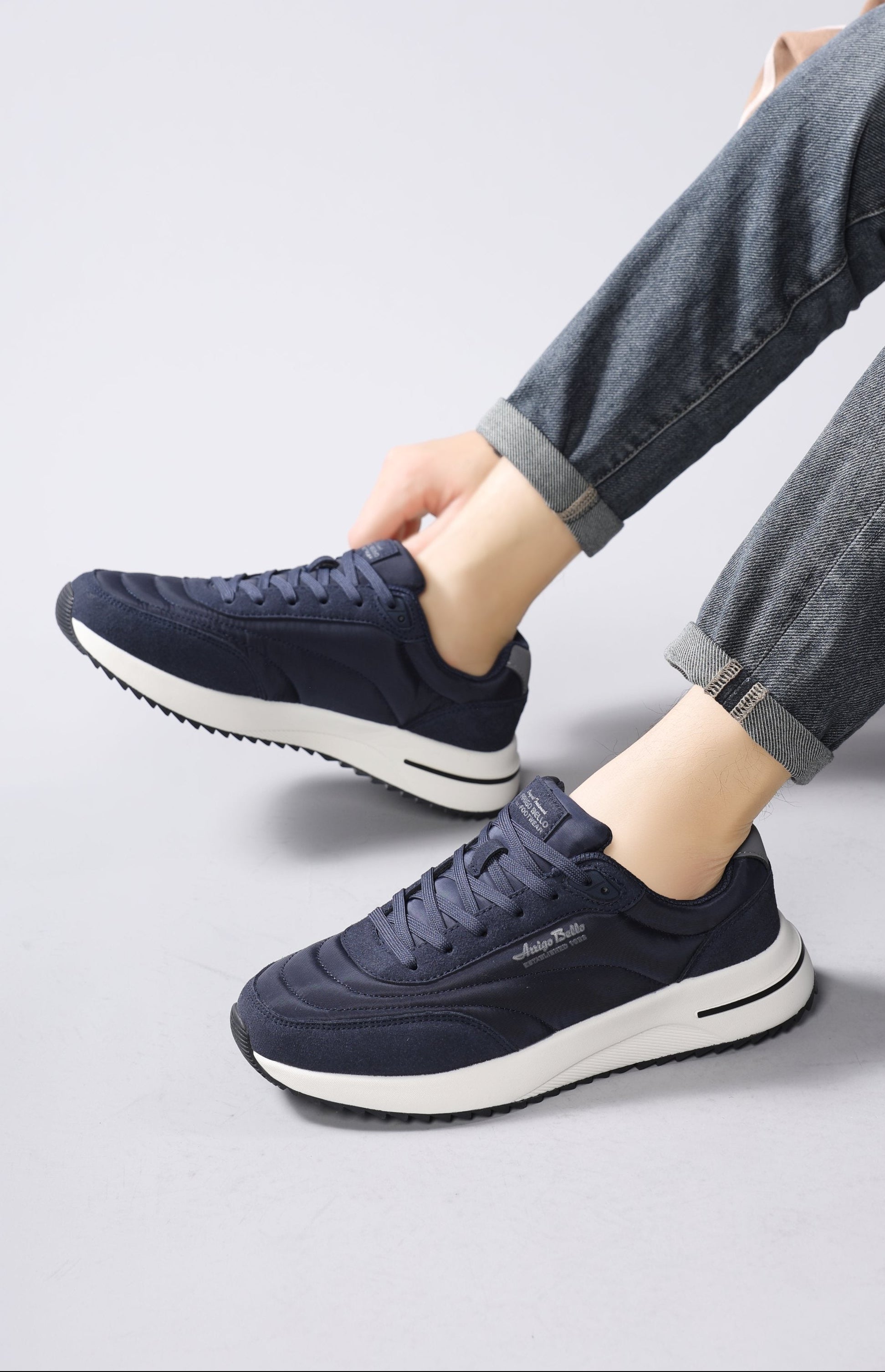 Adidasi casual-sport pentru Barbati, Model Torin, Realizati din textil-fâș si piele ecologica, Talpa usoara, Arrigo Bello, Bleumarin