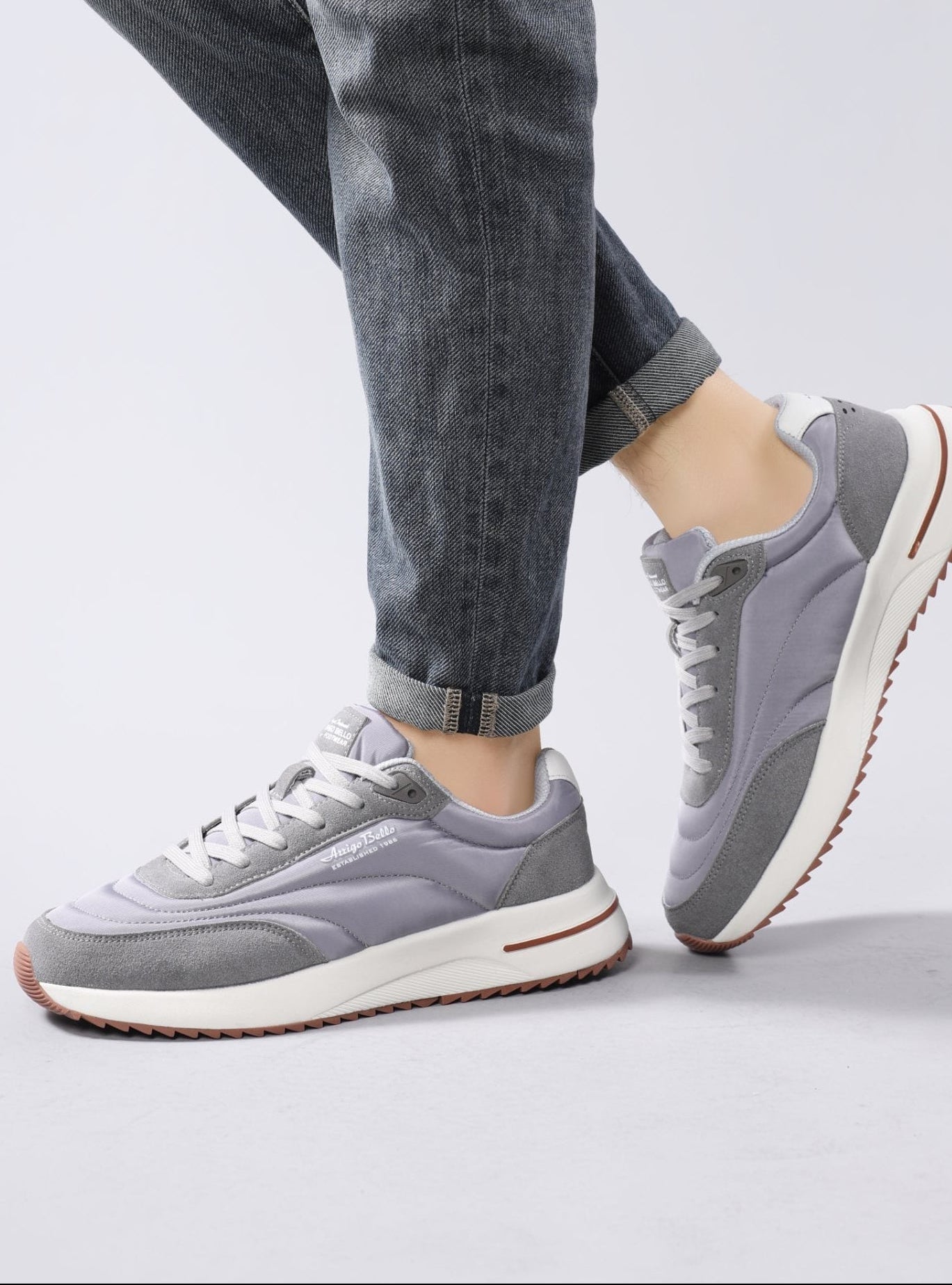 Adidasi casual-sport pentru Barbati, Model Torin, Realizati din textil-fâș si piele ecologica, Talpa usoara, Arrigo Bello, Khaki