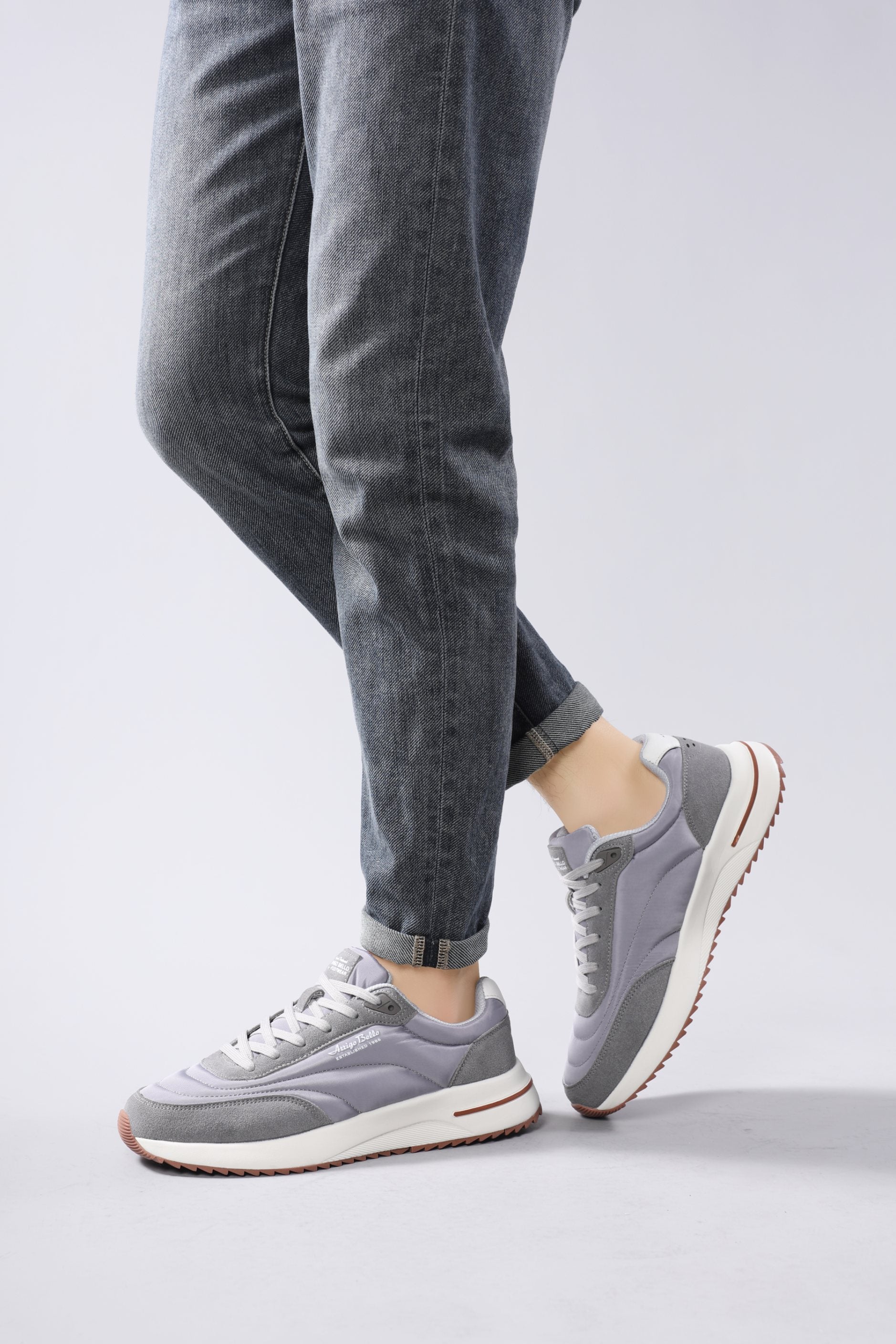 Adidasi casual-sport pentru Barbati, Model Torin, Realizati din textil-fâș si piele ecologica, Talpa usoara, Arrigo Bello, Gri