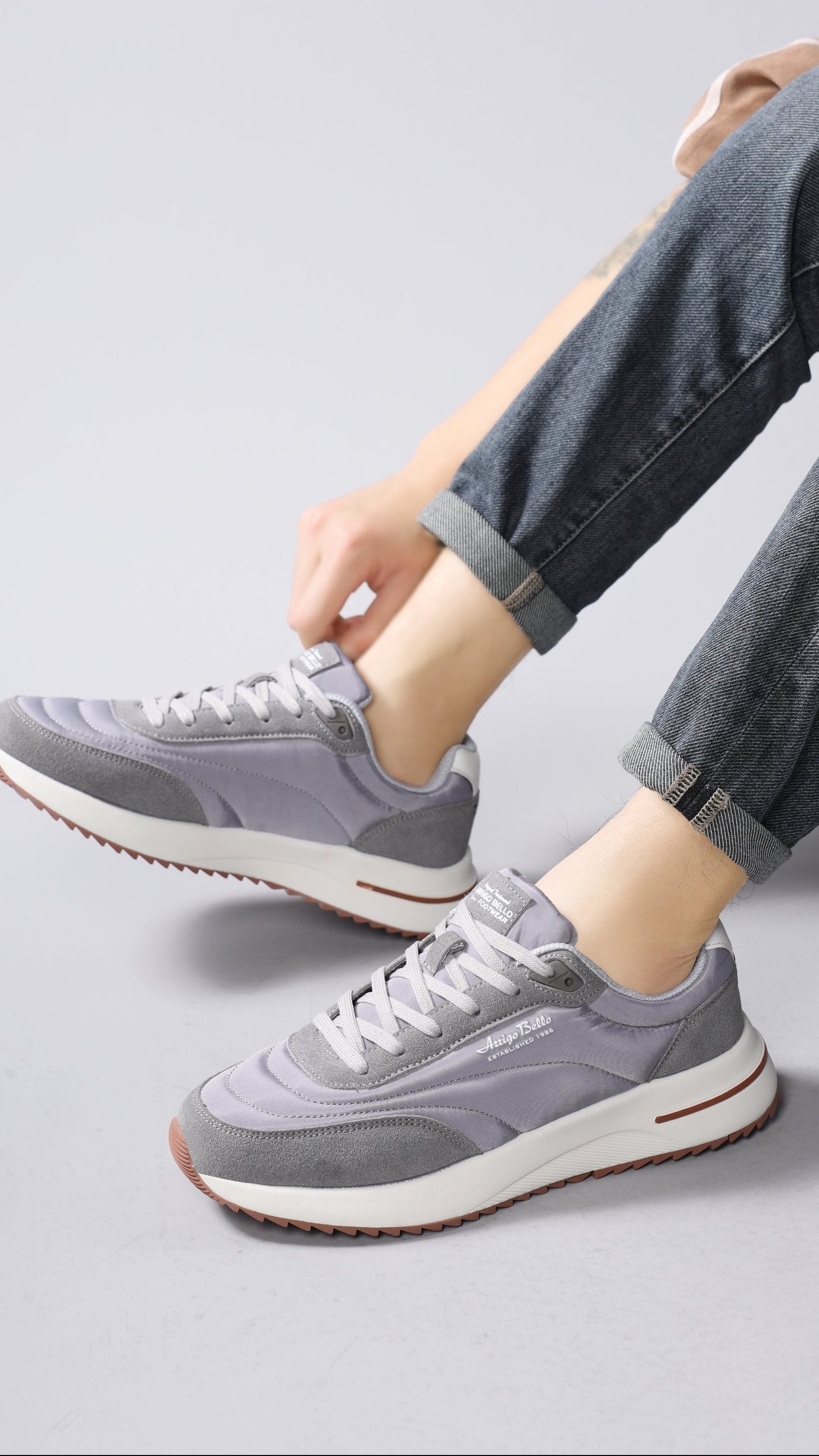 Adidasi casual-sport pentru Barbati, Model Torin, Realizati din textil-fâș si piele ecologica, Talpa usoara, Arrigo Bello, Gri
