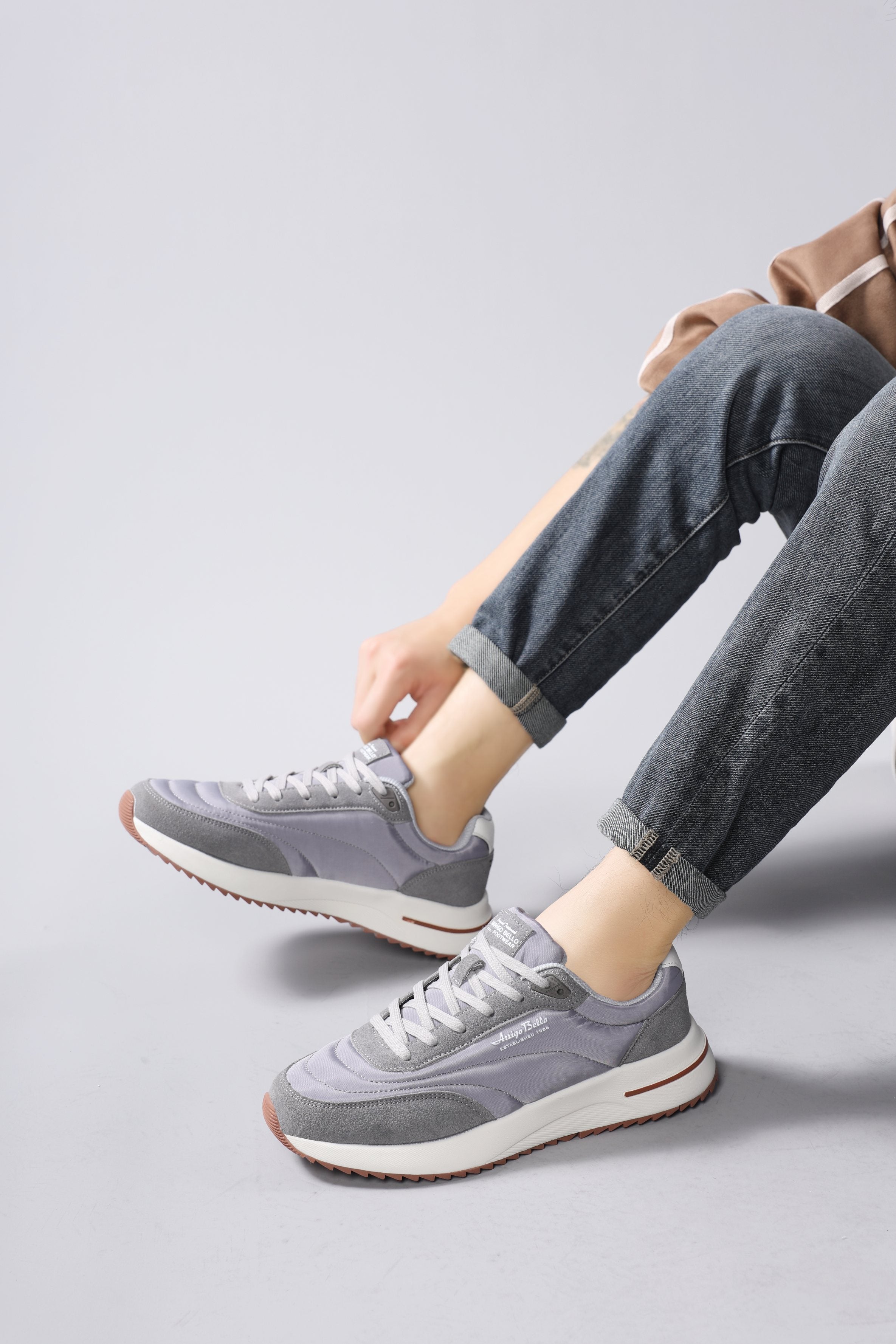 Adidasi casual-sport pentru Barbati, Model Torin, Realizati din textil-fâș si piele ecologica, Talpa usoara, Arrigo Bello, Gri