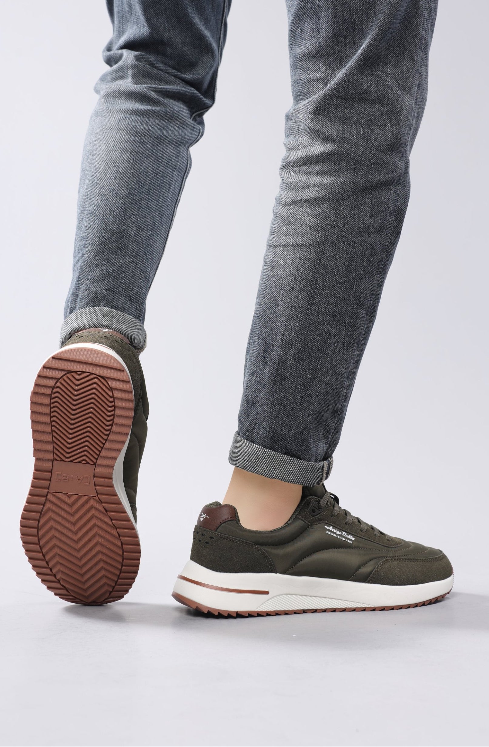 Adidasi casual-sport pentru Barbati, Model Torin, Realizati din textil-fâș si piele ecologica, Talpa usoara, Arrigo Bello, Khaki